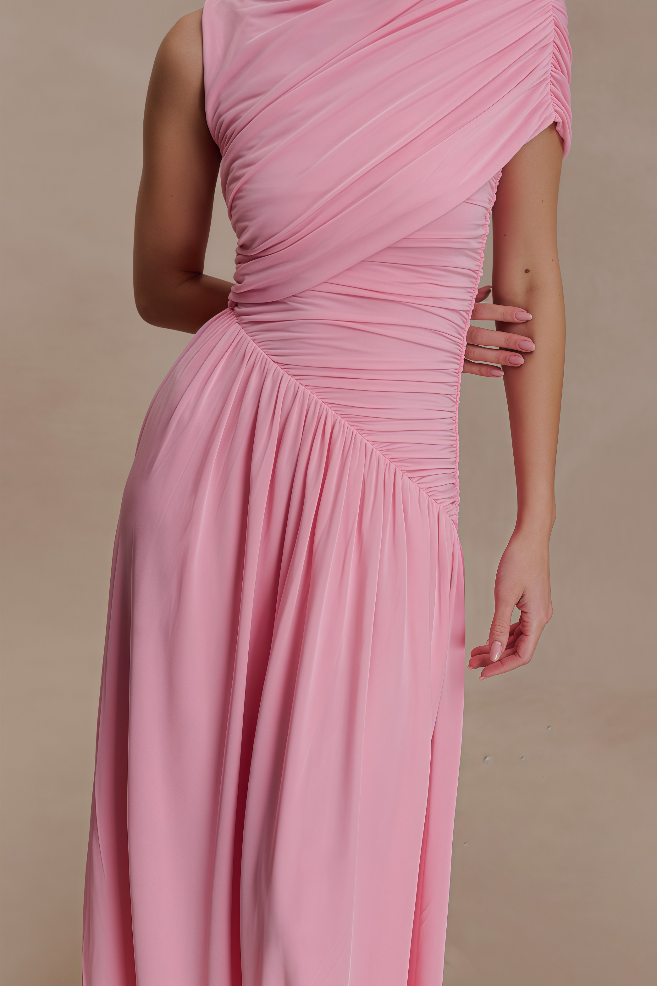 Jiyran Pink Asymmetric Maxi Dress 