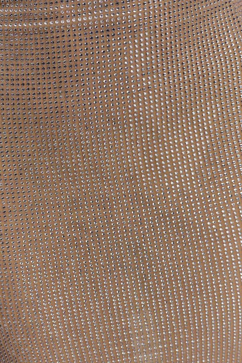 Zaraopy Beige Mesh Rhinestone Mini Dress