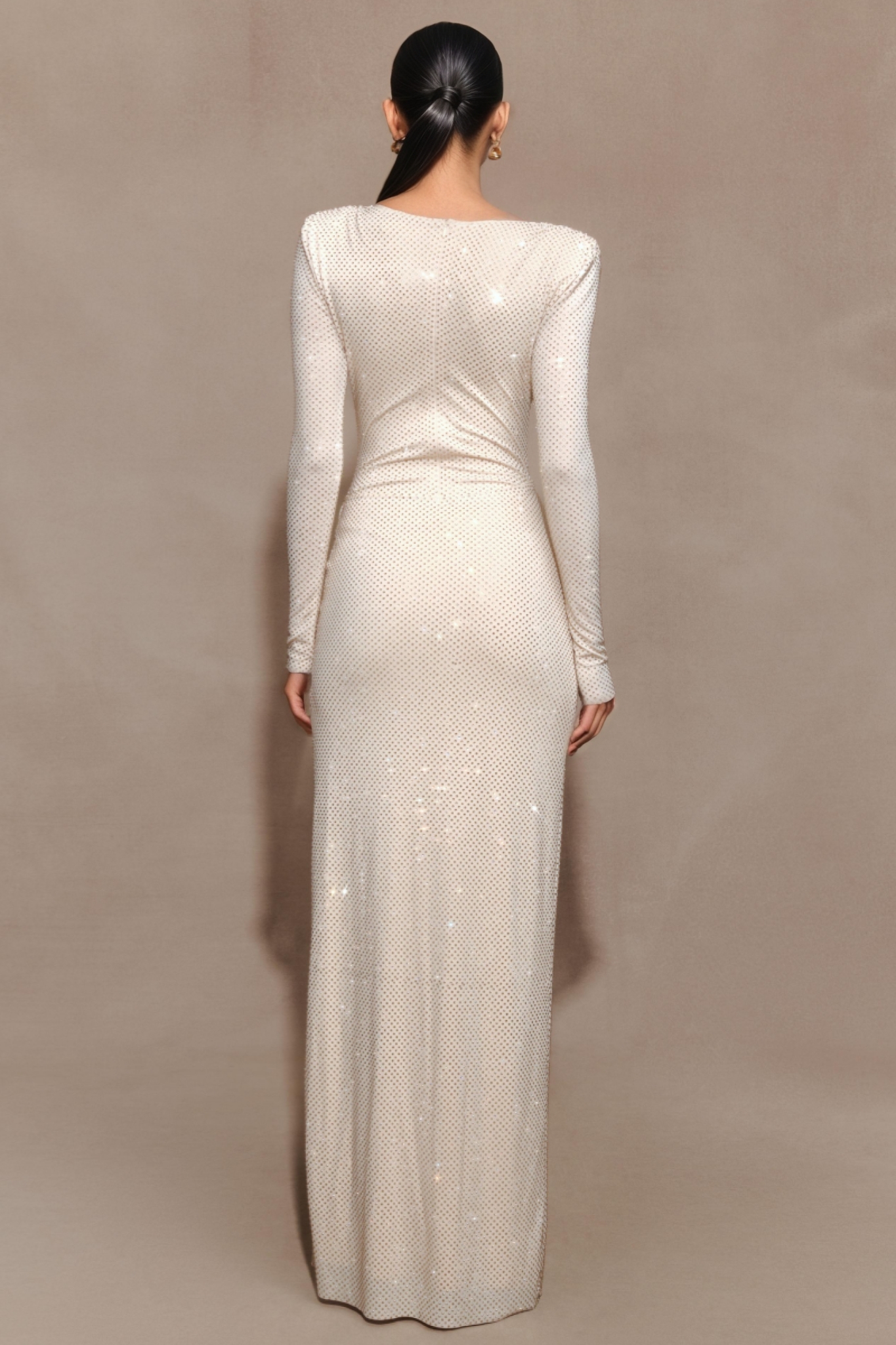Victyia White Long Sleeve Diamante Maxi Dress