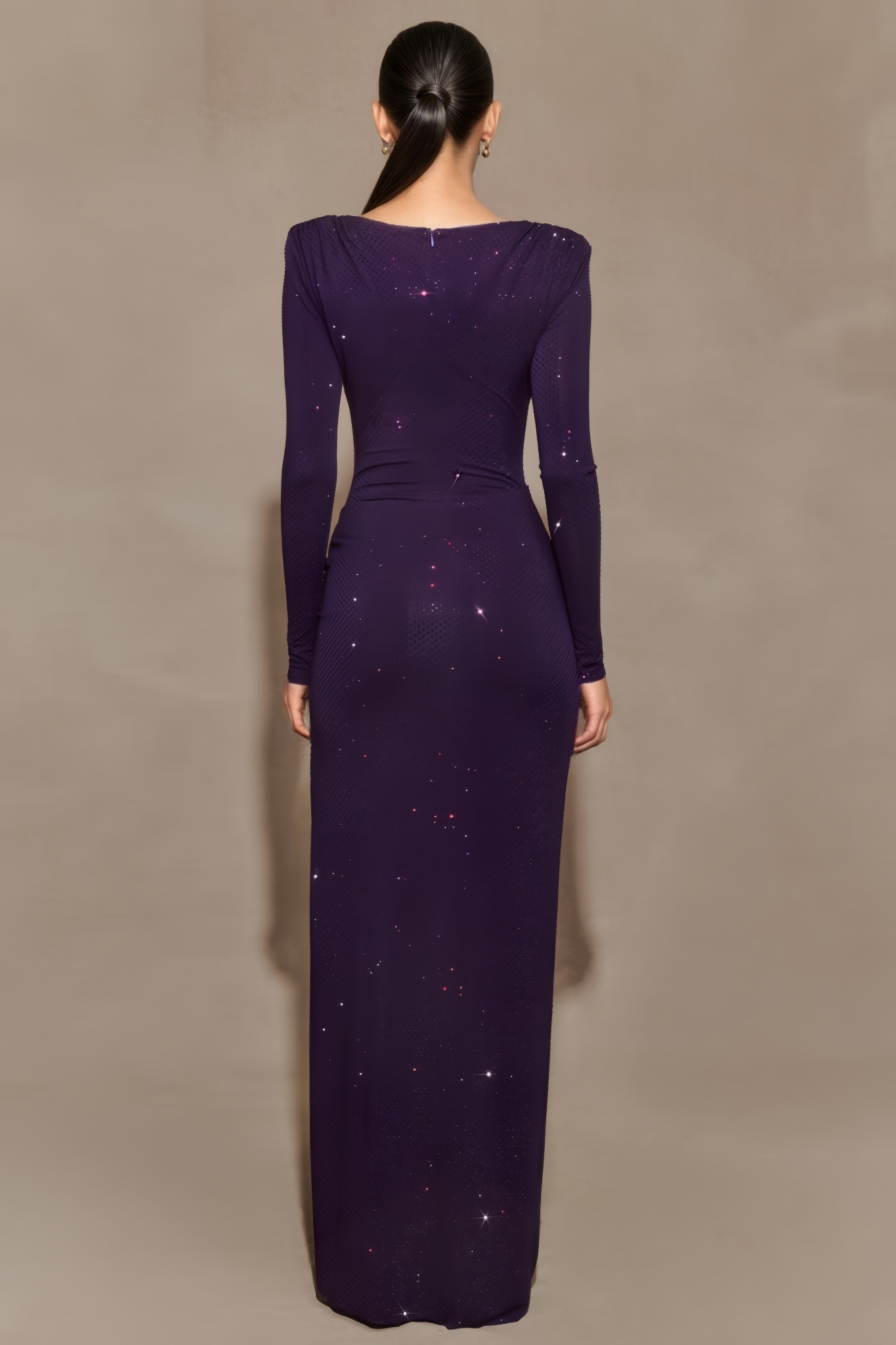 Wyetta Purple Long Sleeve Diamante Maxi Dress