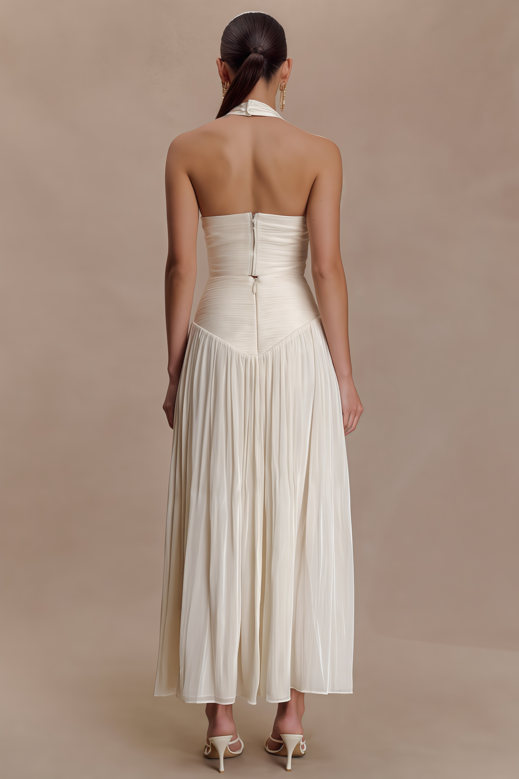 Harvprk White Gathered Maxi Dress Set