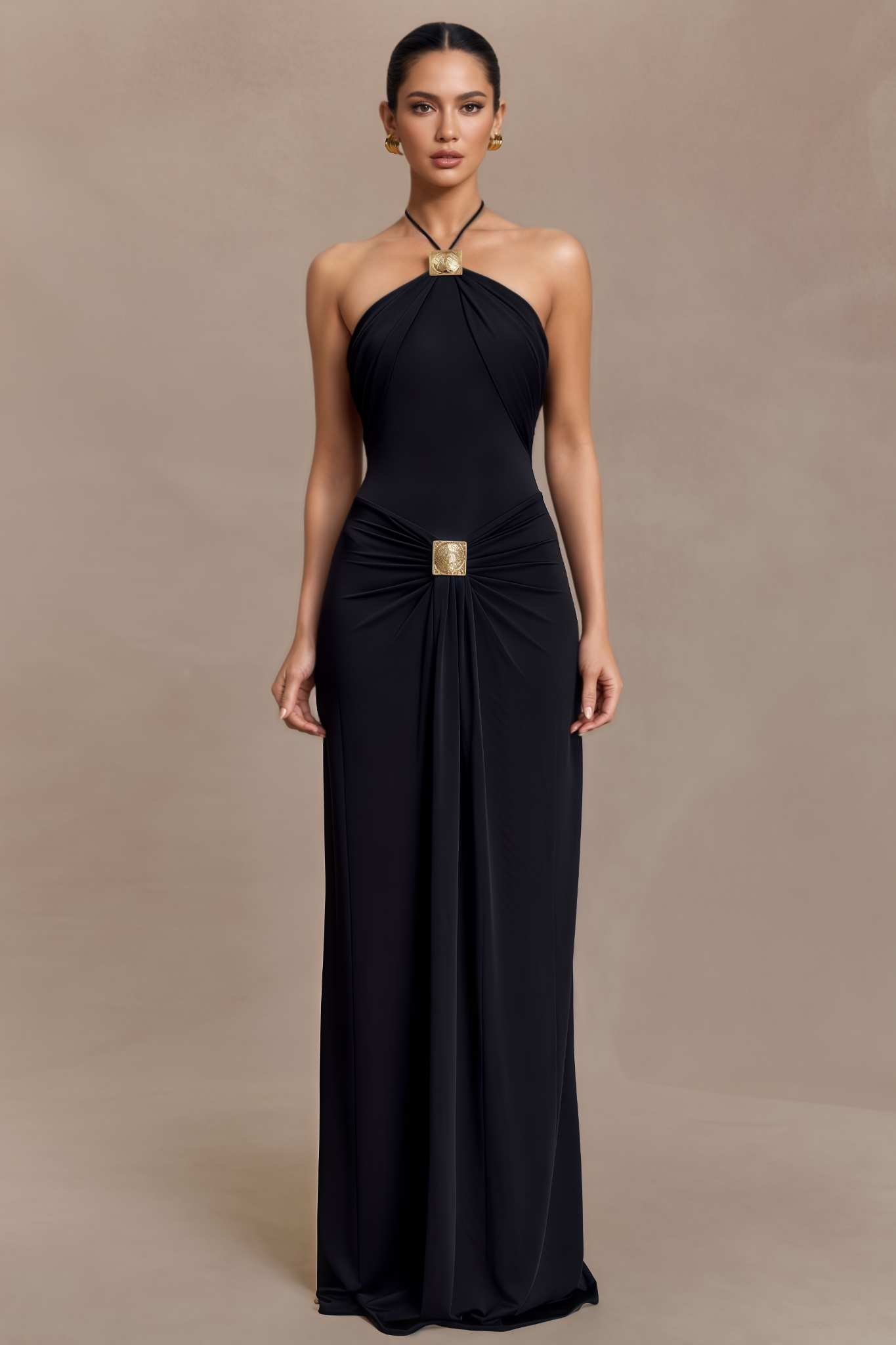 Islient Black Halter Maxi Dress