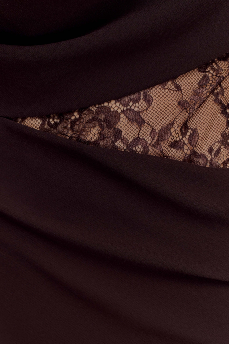 Gavre Brown Lace Halter Maxi Dress