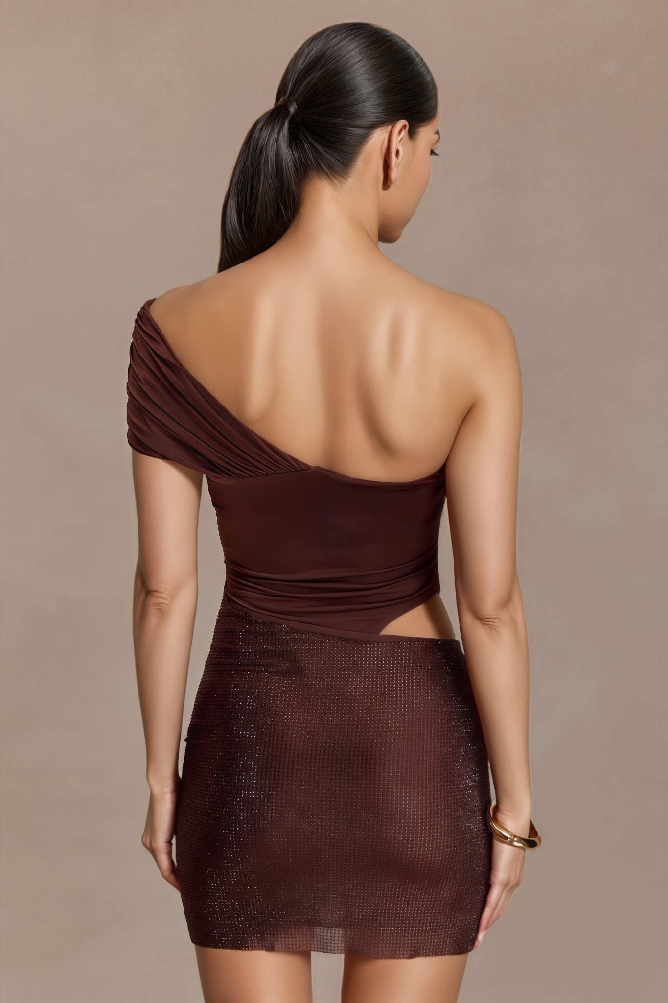 Thirae Brown Diamante Mini Dress