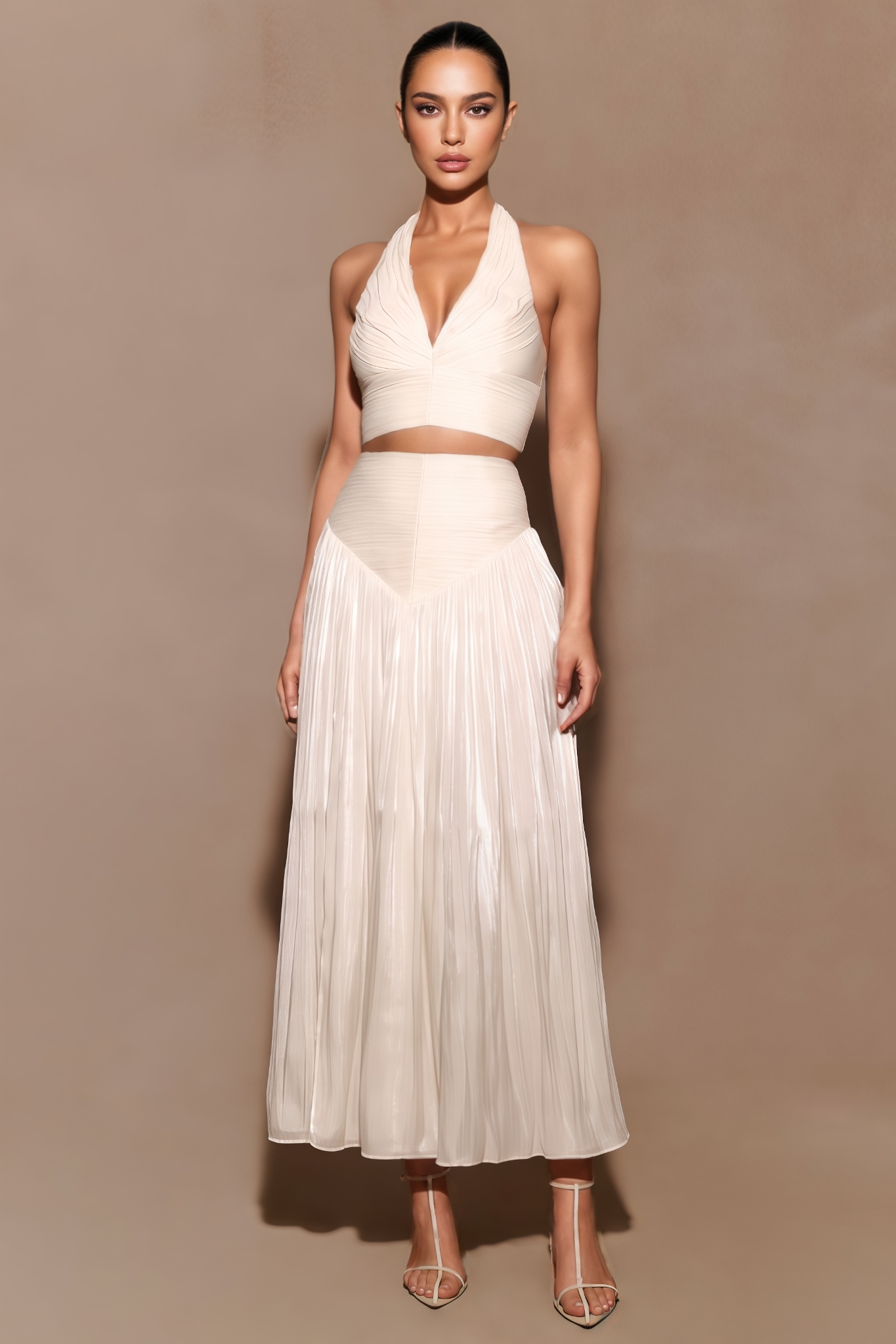 Harvprk White Gathered Maxi Dress Set