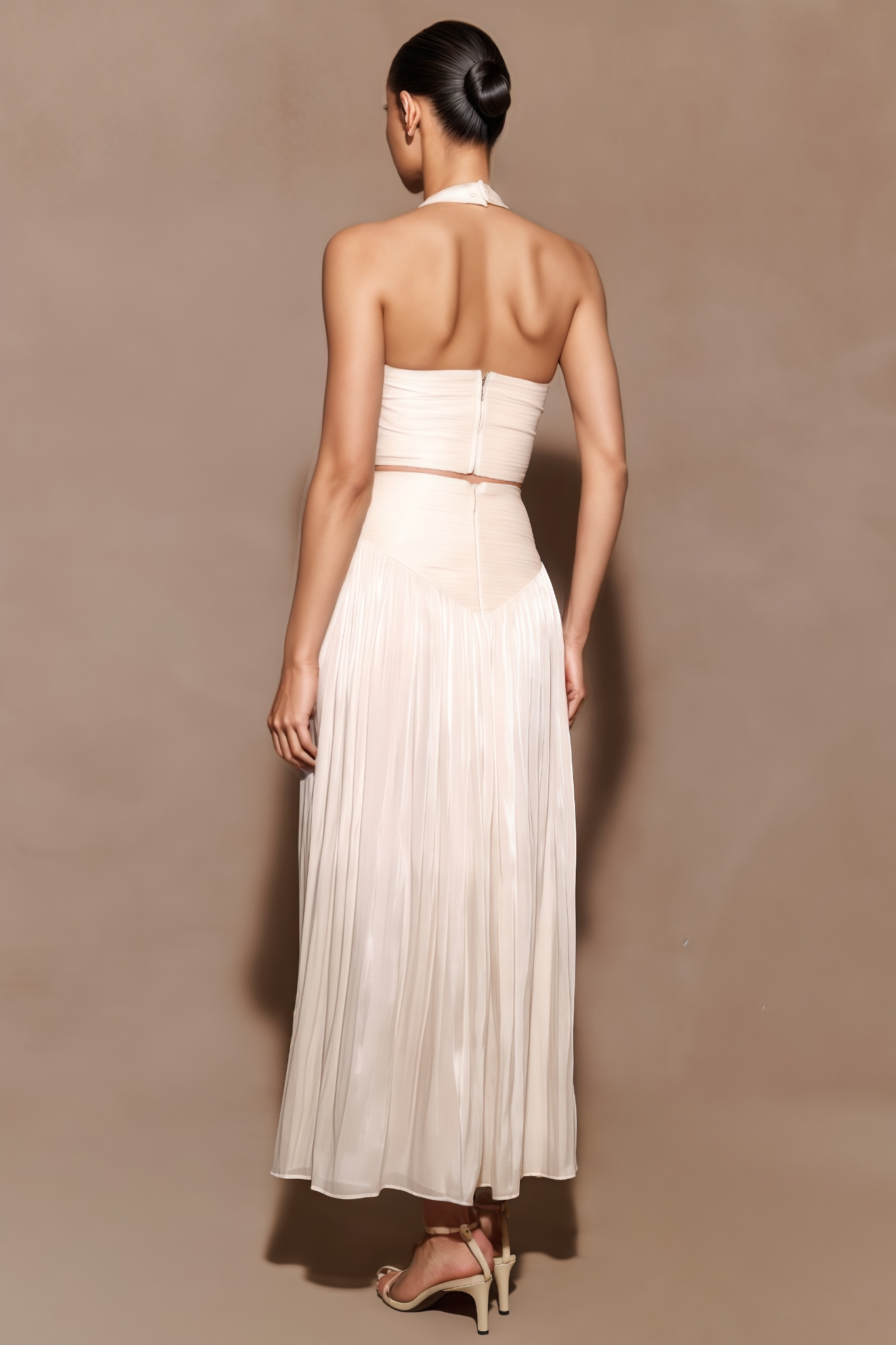 Harvprk White Gathered Maxi Dress Set