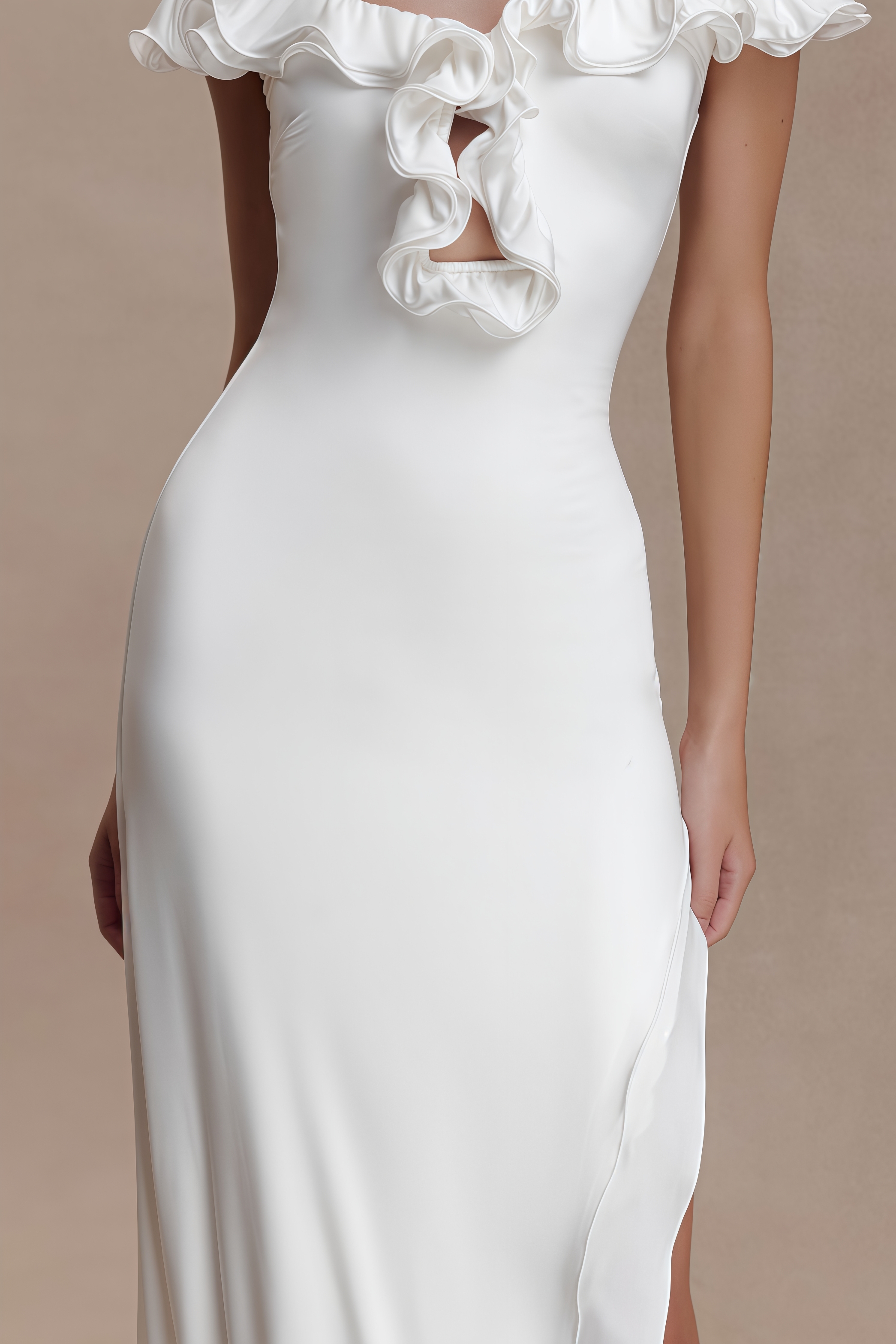 Darius White Off The Shoulder Ruffle Midi Dress