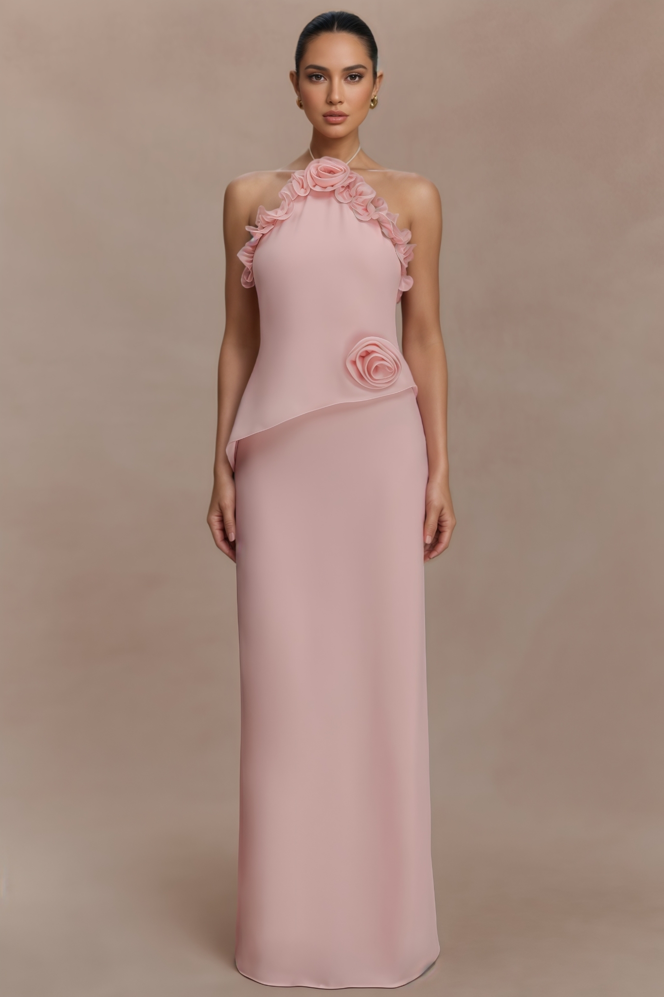Baffren Pink 3D Floral Maxi Dress