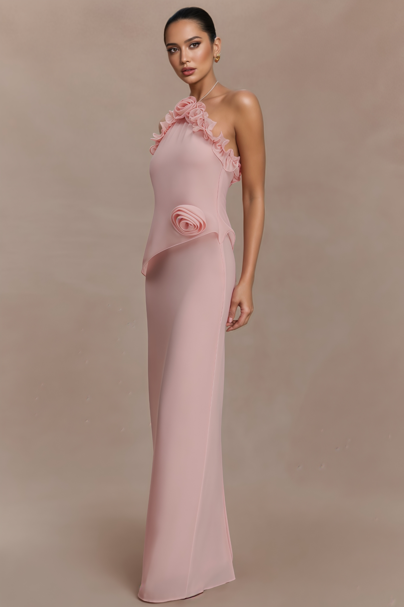 Baffren Pink 3D Floral Maxi Dress