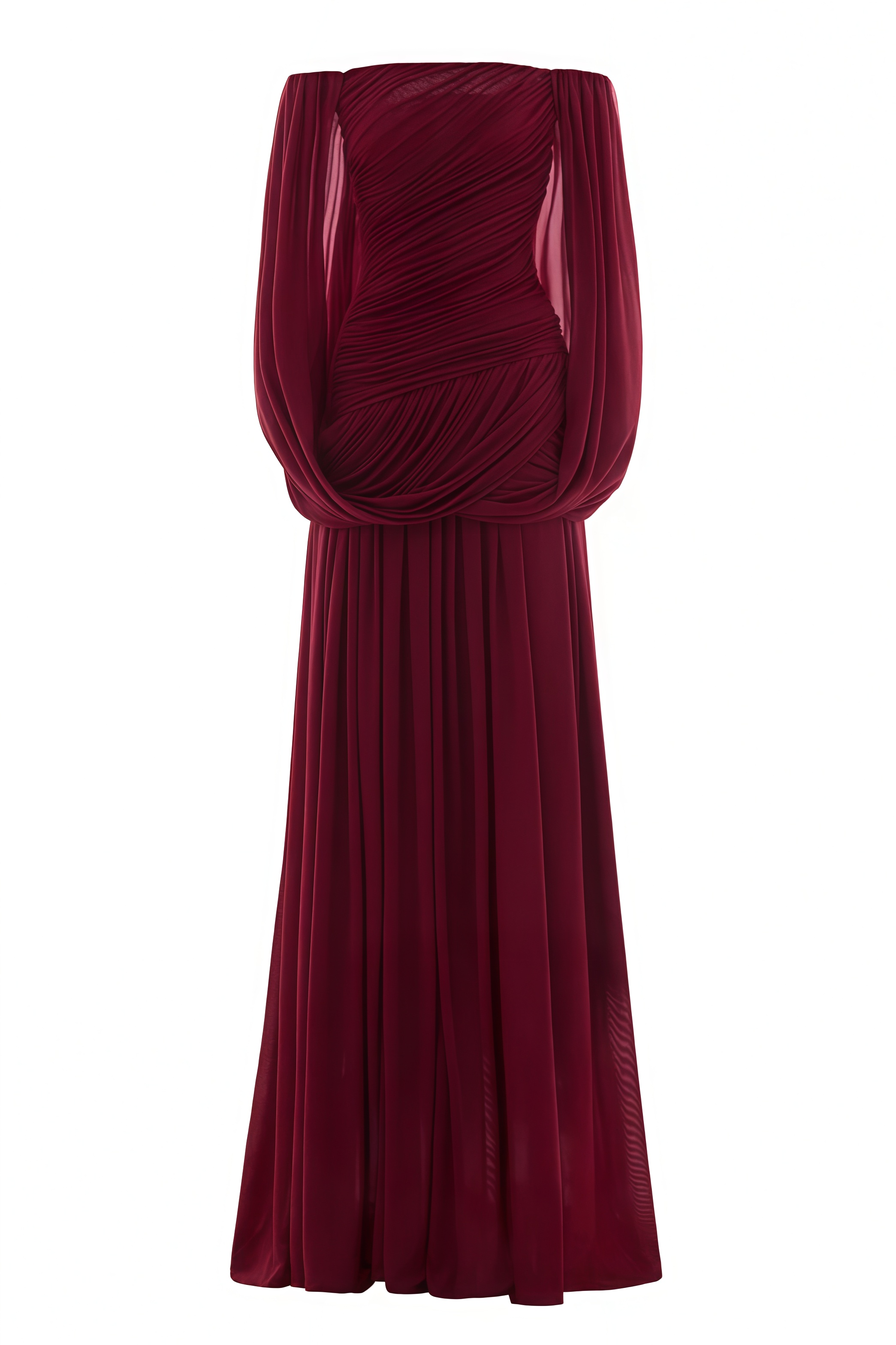 Quigsy Red Off Shoulder Ruched Maxi Dress