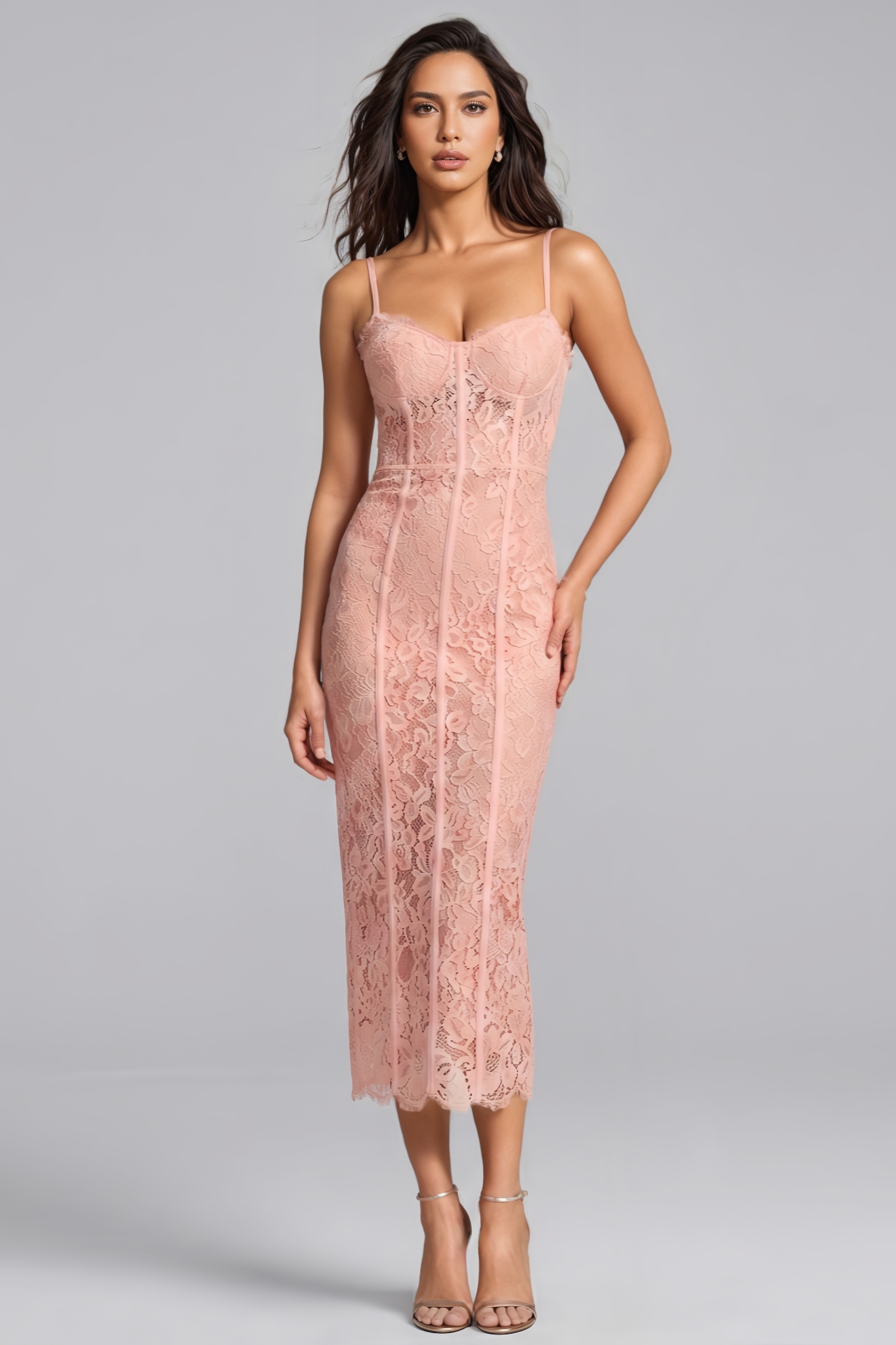 Nayllt Pink Lace Halter Maxi Dress