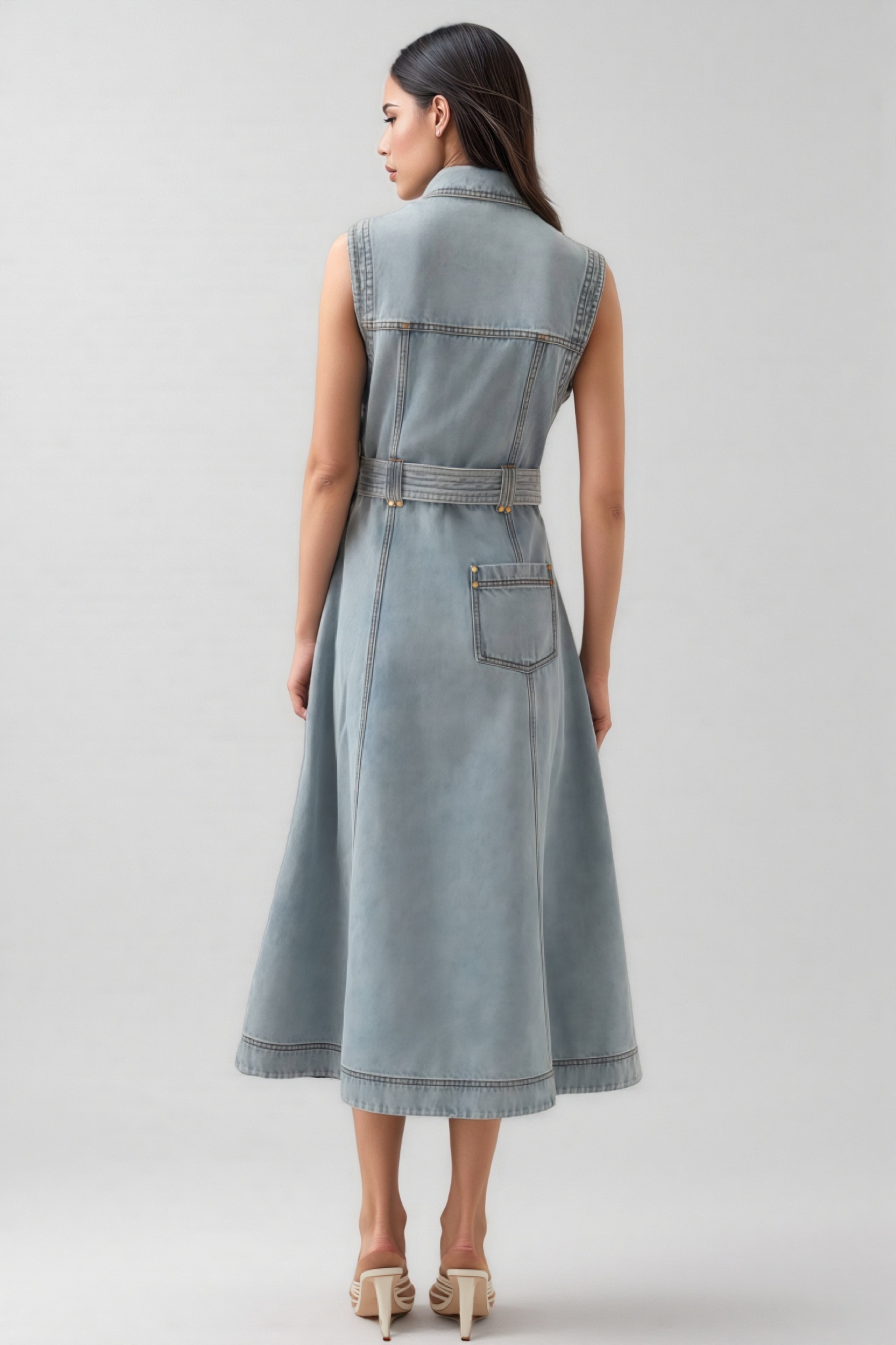 Ivetha Denim Tie-Waist Midi Dress
