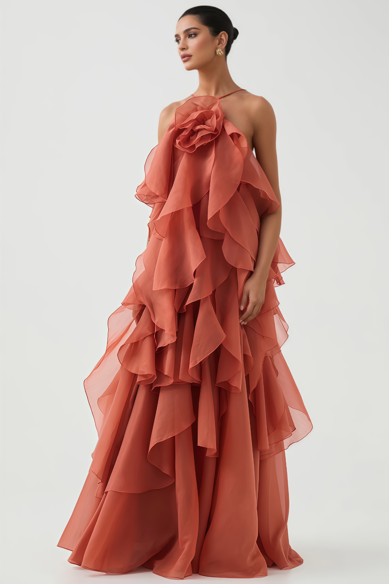 Unnoy Halter Neck 3D Flower Maxi Dress