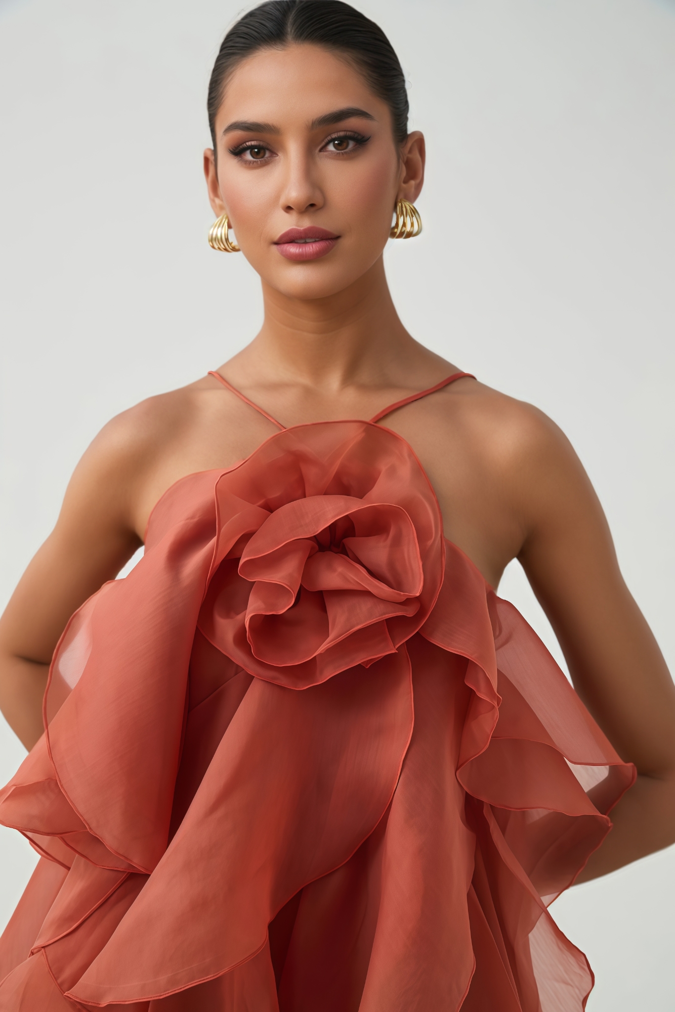 Unnoy Halter Neck 3D Flower Maxi Dress