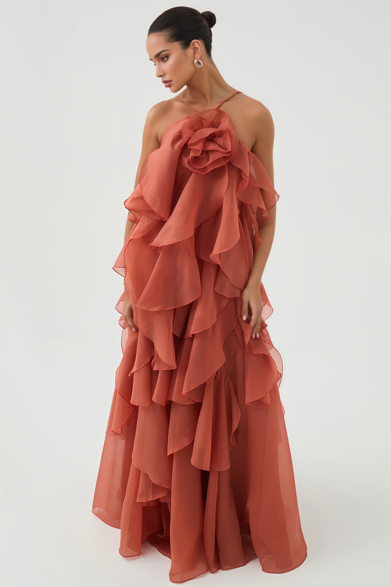 Unnoy Halter Neck 3D Flower Maxi Dress