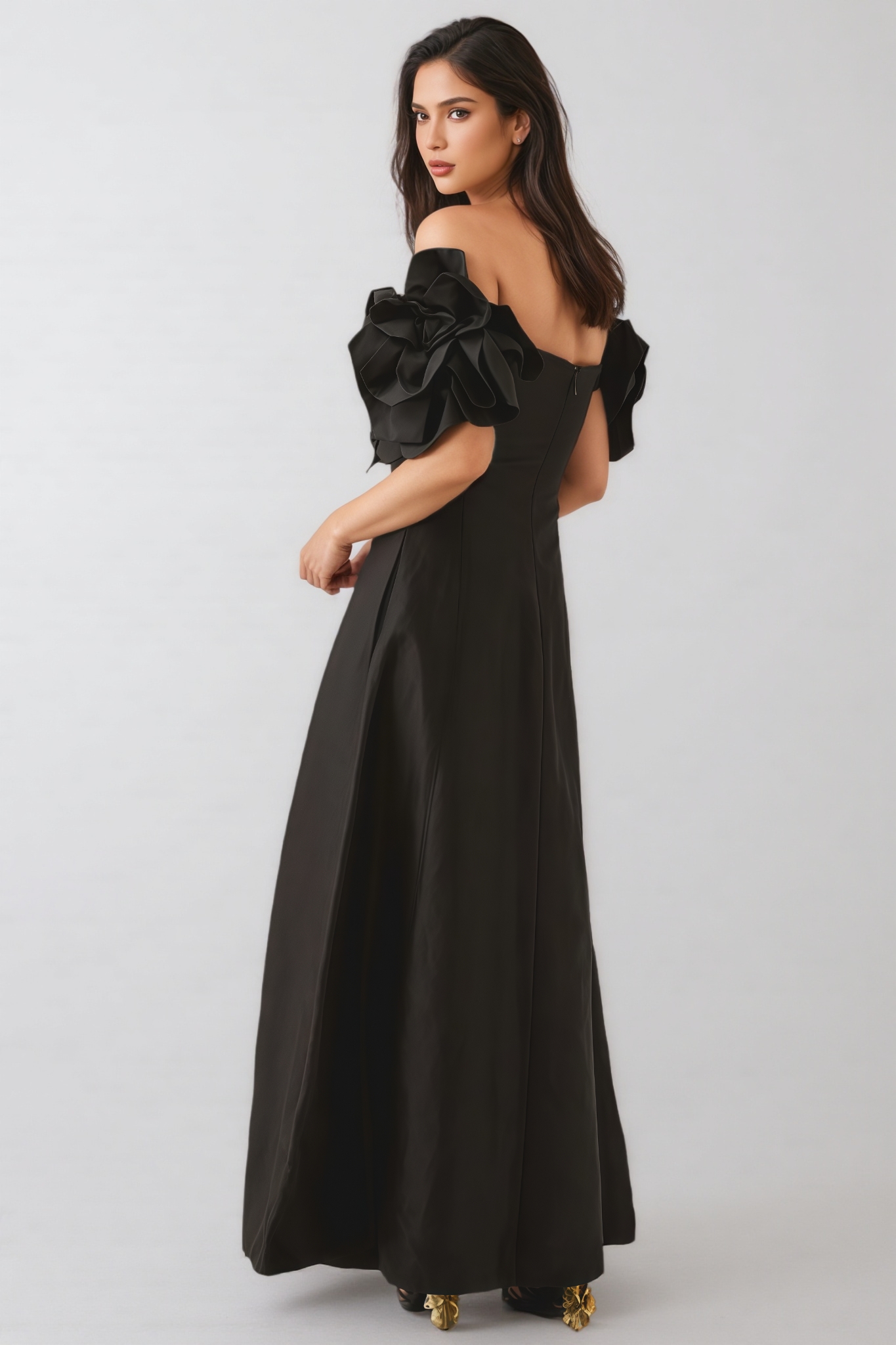 Paca Black Strapless 3D Floral Maxi Dress