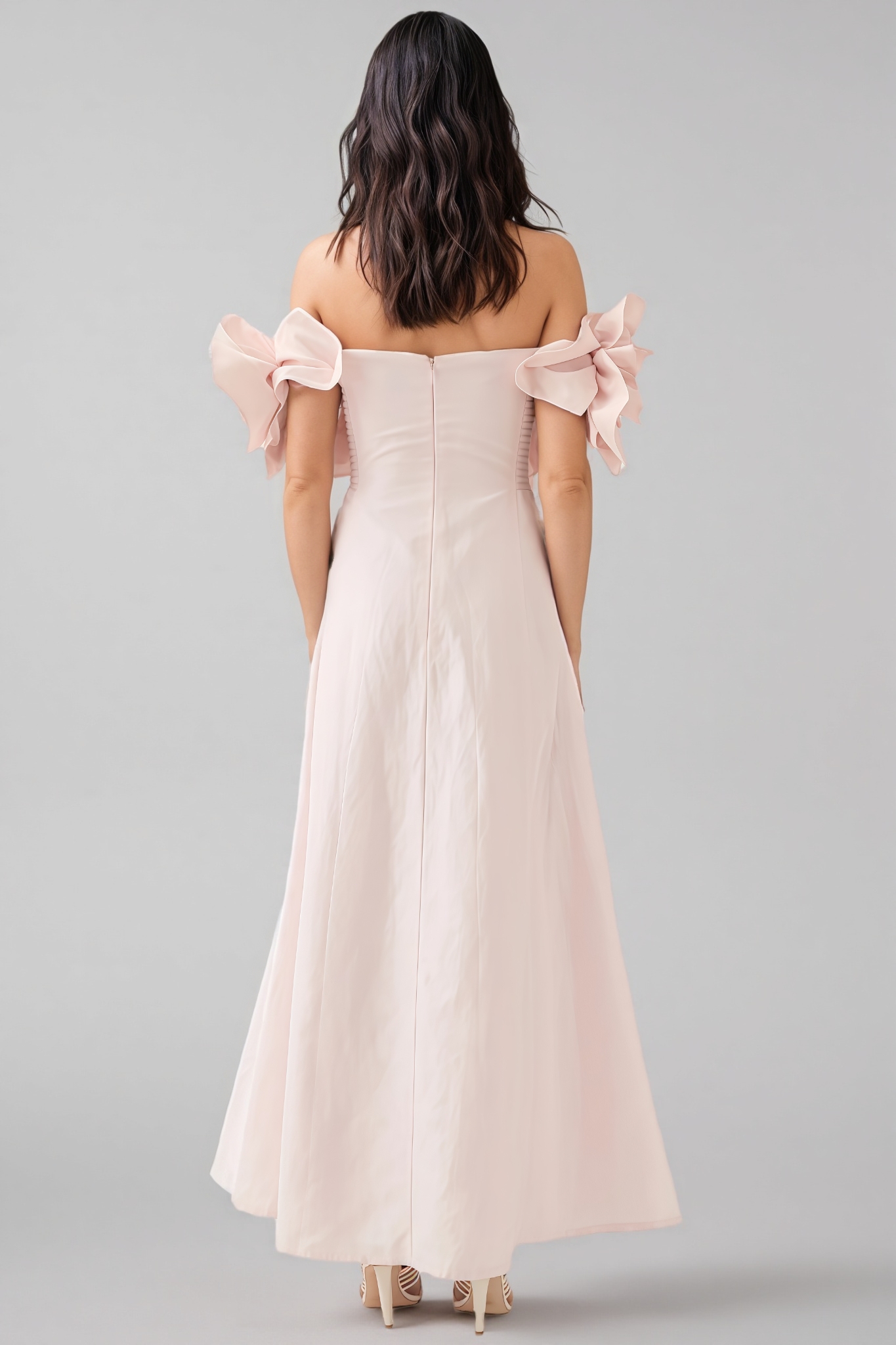 Alreem Pink Strapless 3D Floral Maxi Dress