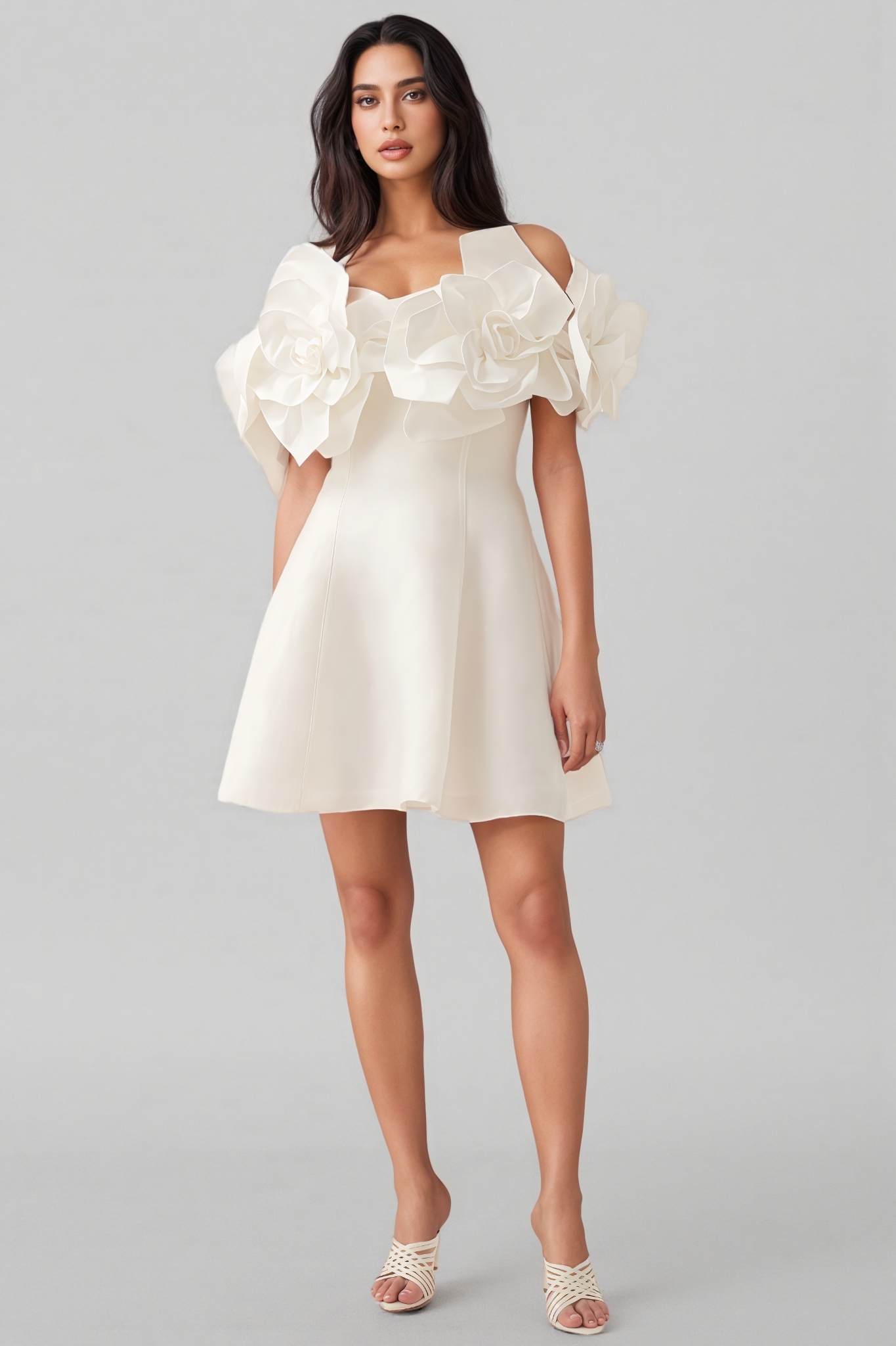 Evelyn White Oversized Floral Applique Mini Dress