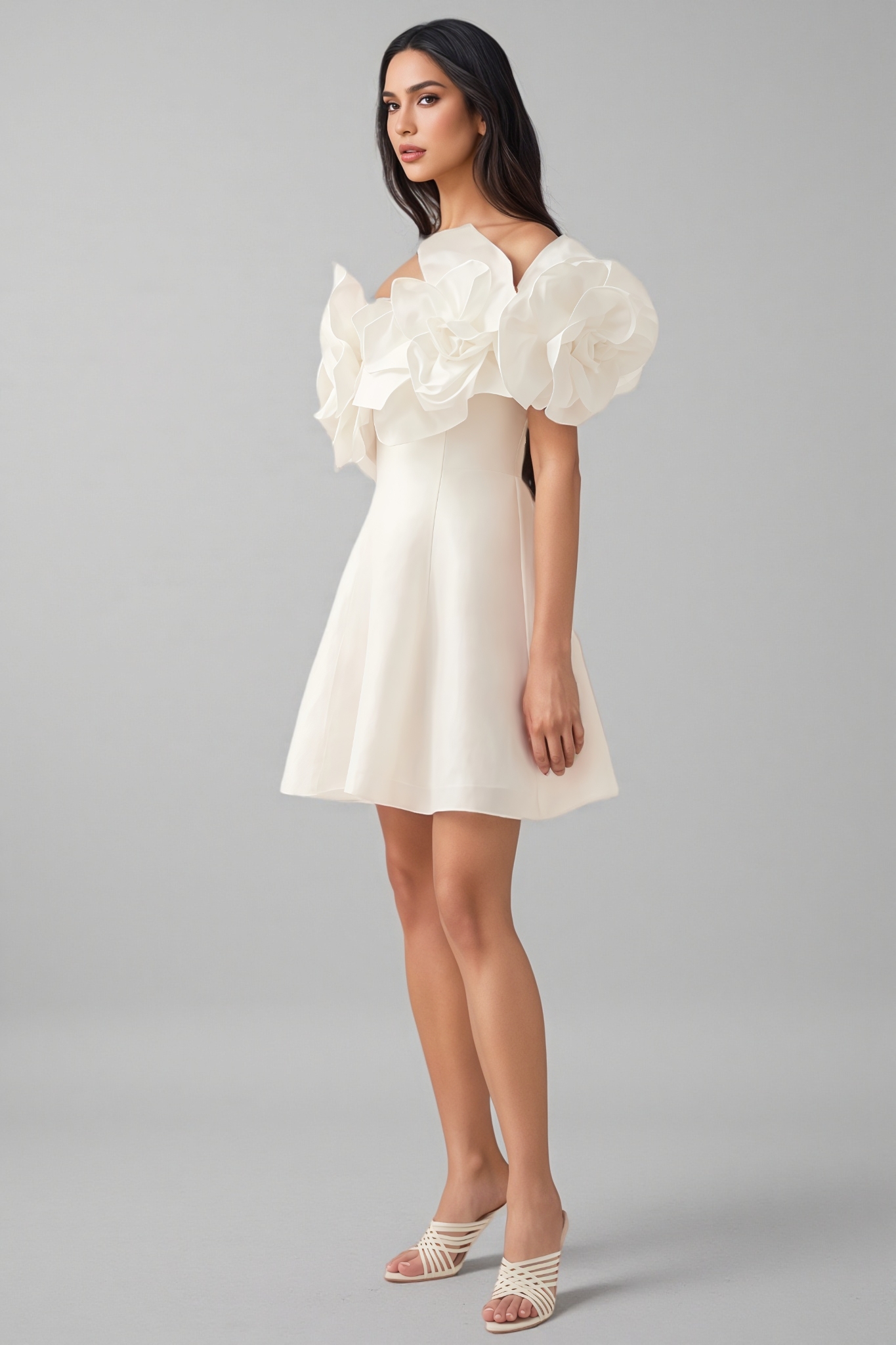 Evelyn White Oversized Floral Applique Mini Dress