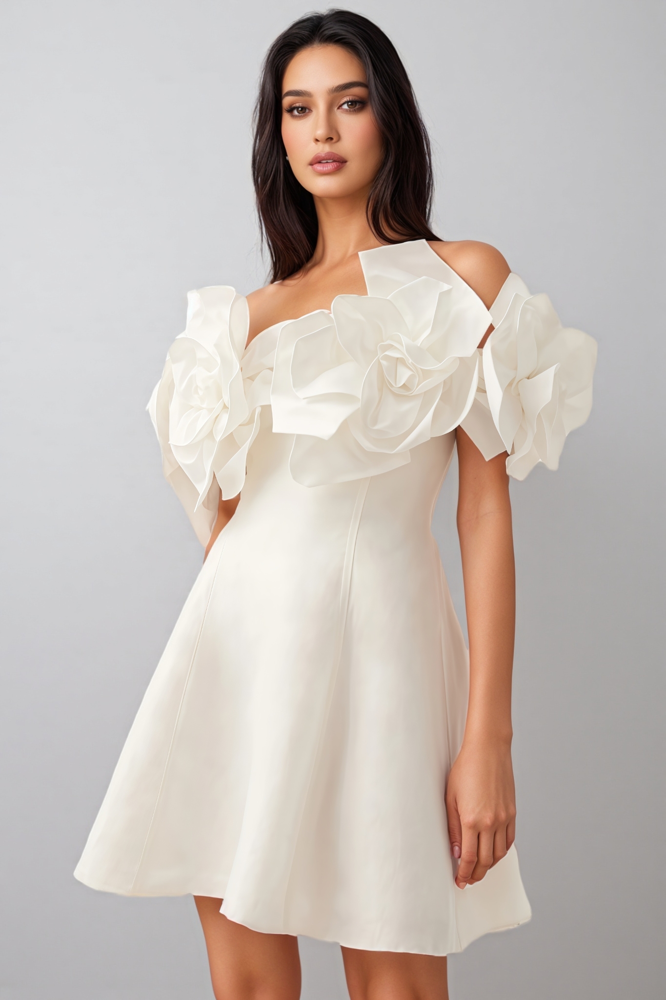 Evelyn White Oversized Floral Applique Mini Dress