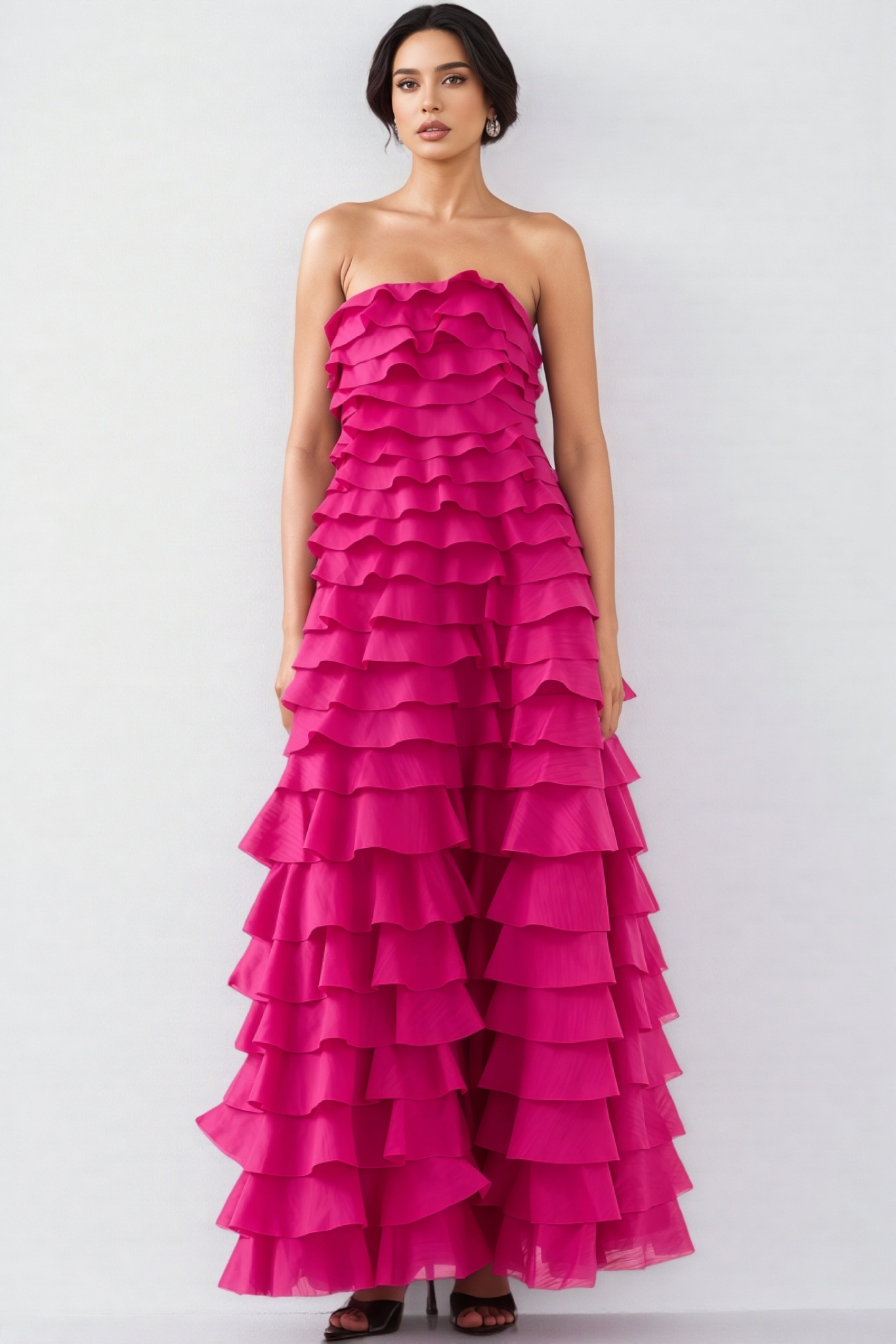 Elija Pink Ruffled Layered Maxi Dress
