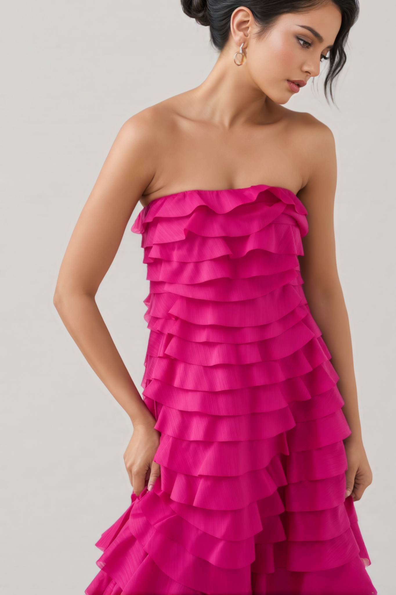 Elija Pink Ruffled Layered Maxi Dress