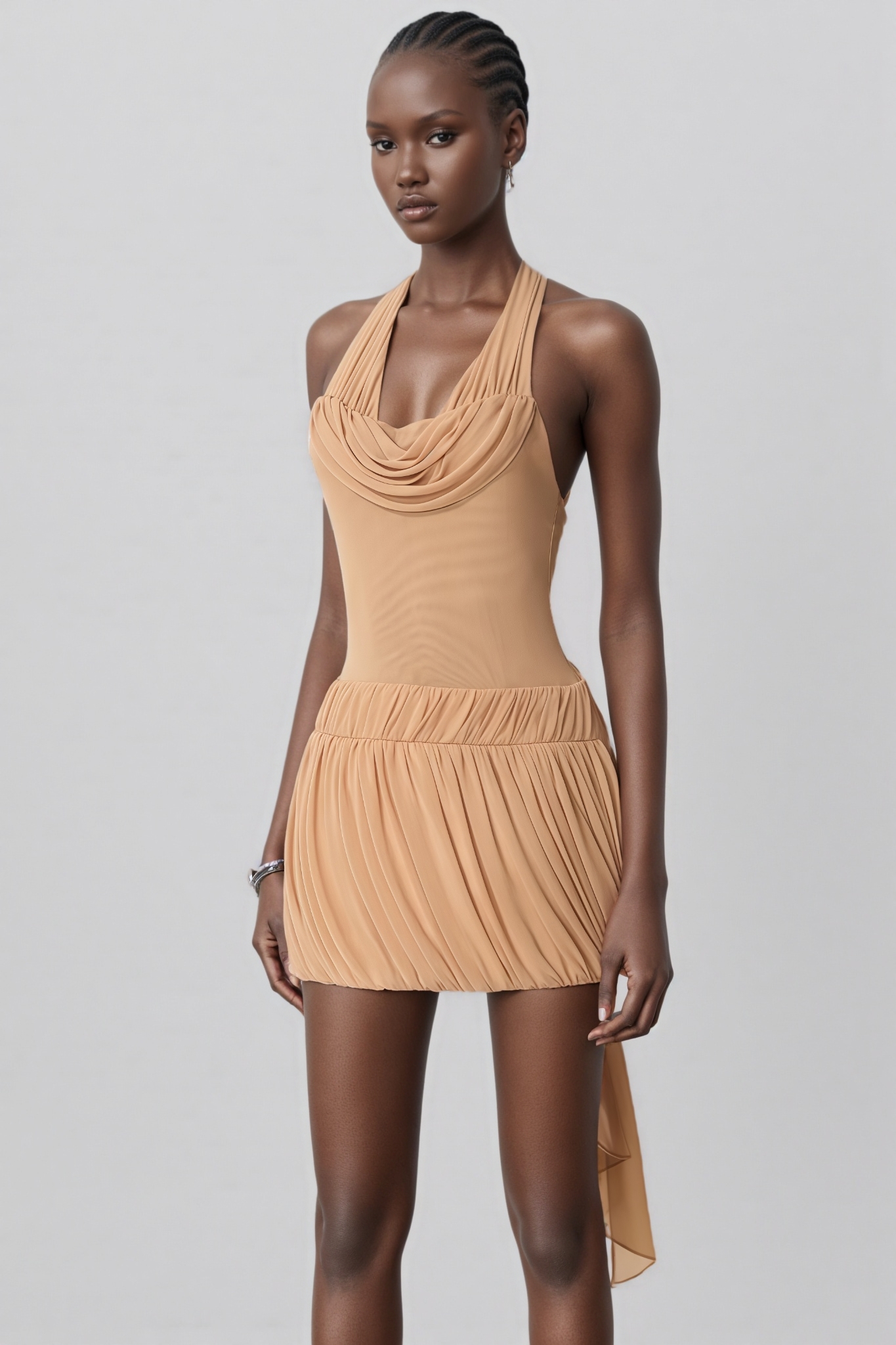 Gloriana Khaki Halter Neck Pleated Mini Dress