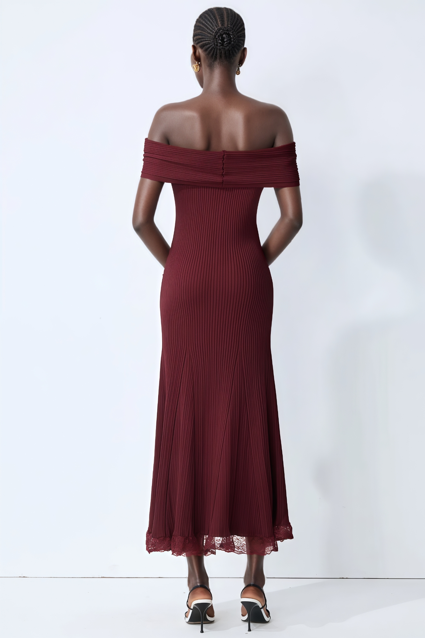 Porcivel Off The Shoulder Lace Midi Dress