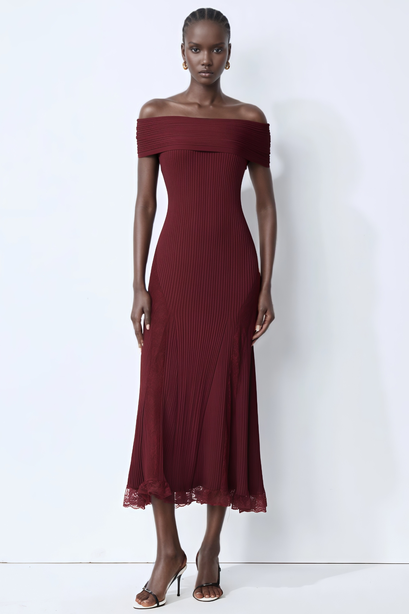Porcivel Off The Shoulder Lace Midi Dress