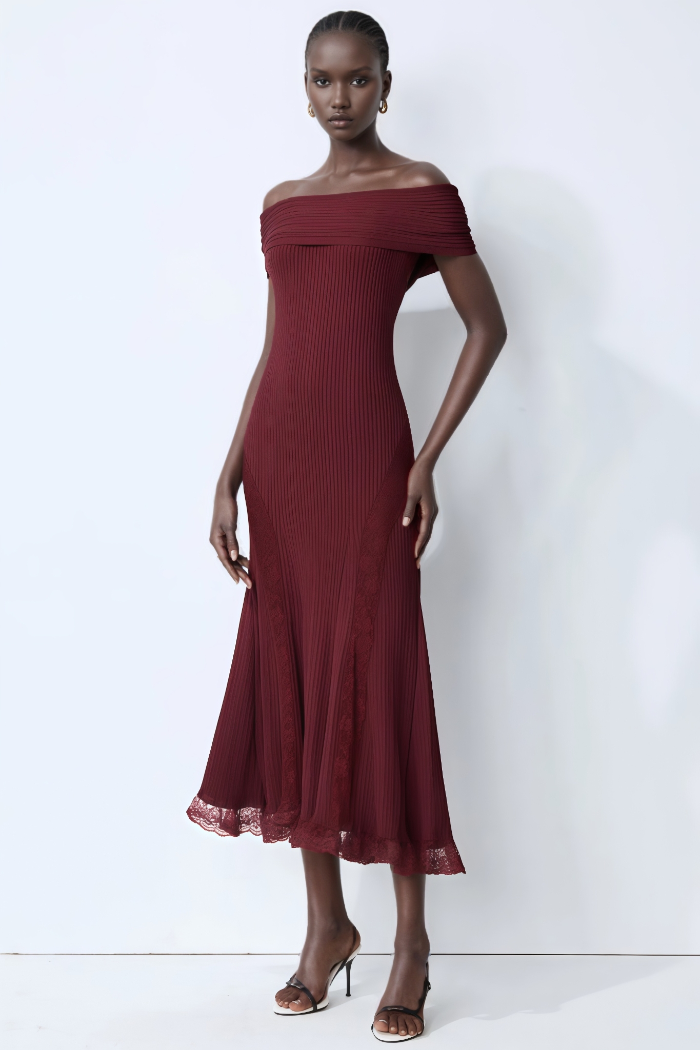 Porcivel Off The Shoulder Lace Midi Dress