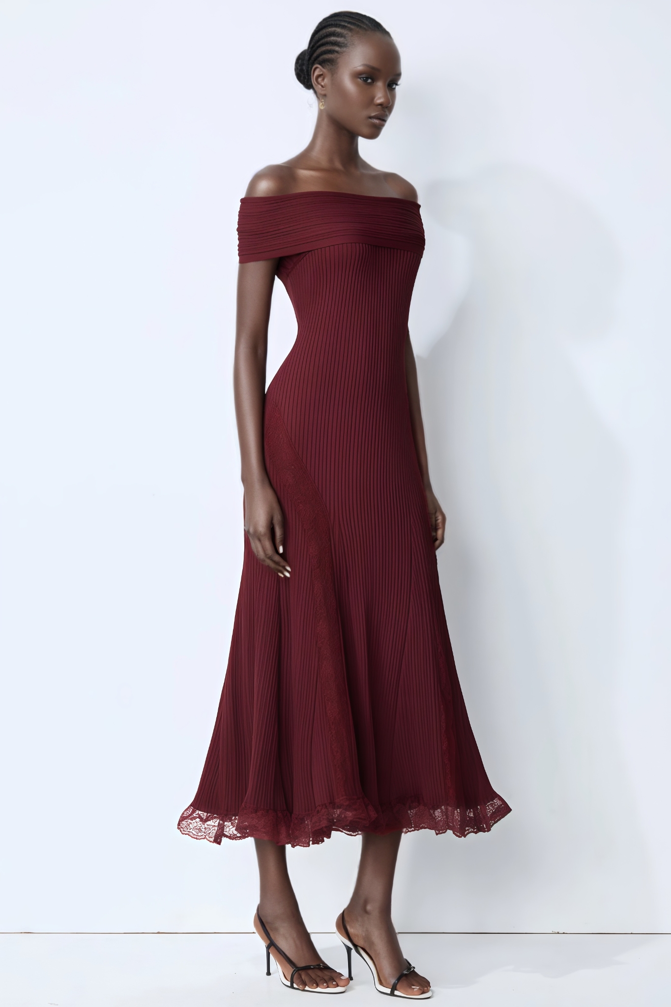 Porcivel Off The Shoulder Lace Midi Dress
