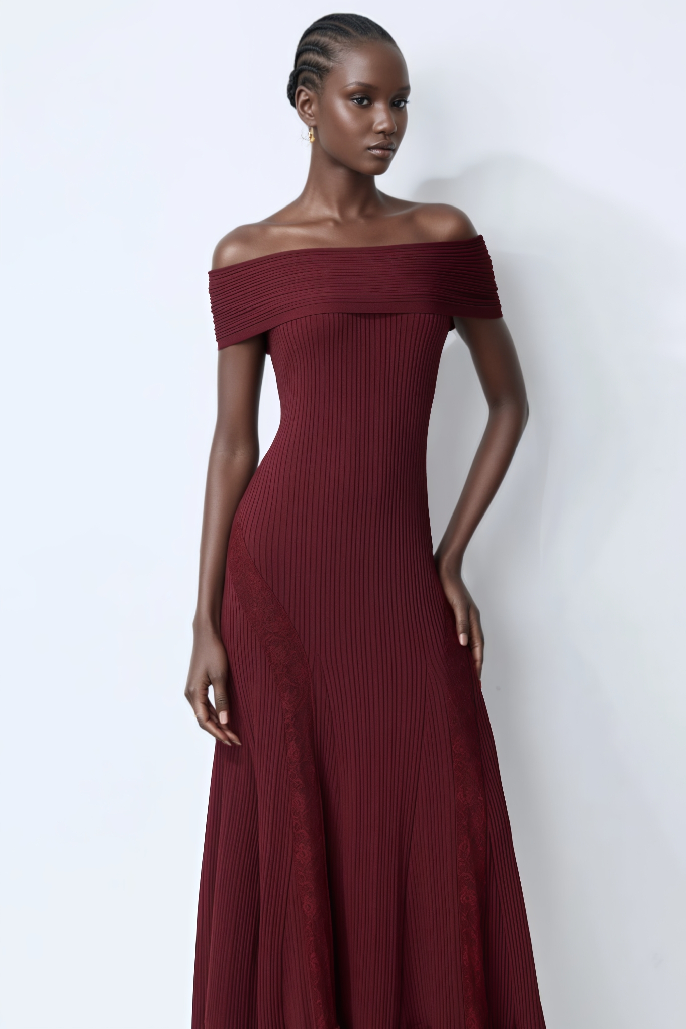 Porcivel Off The Shoulder Lace Midi Dress