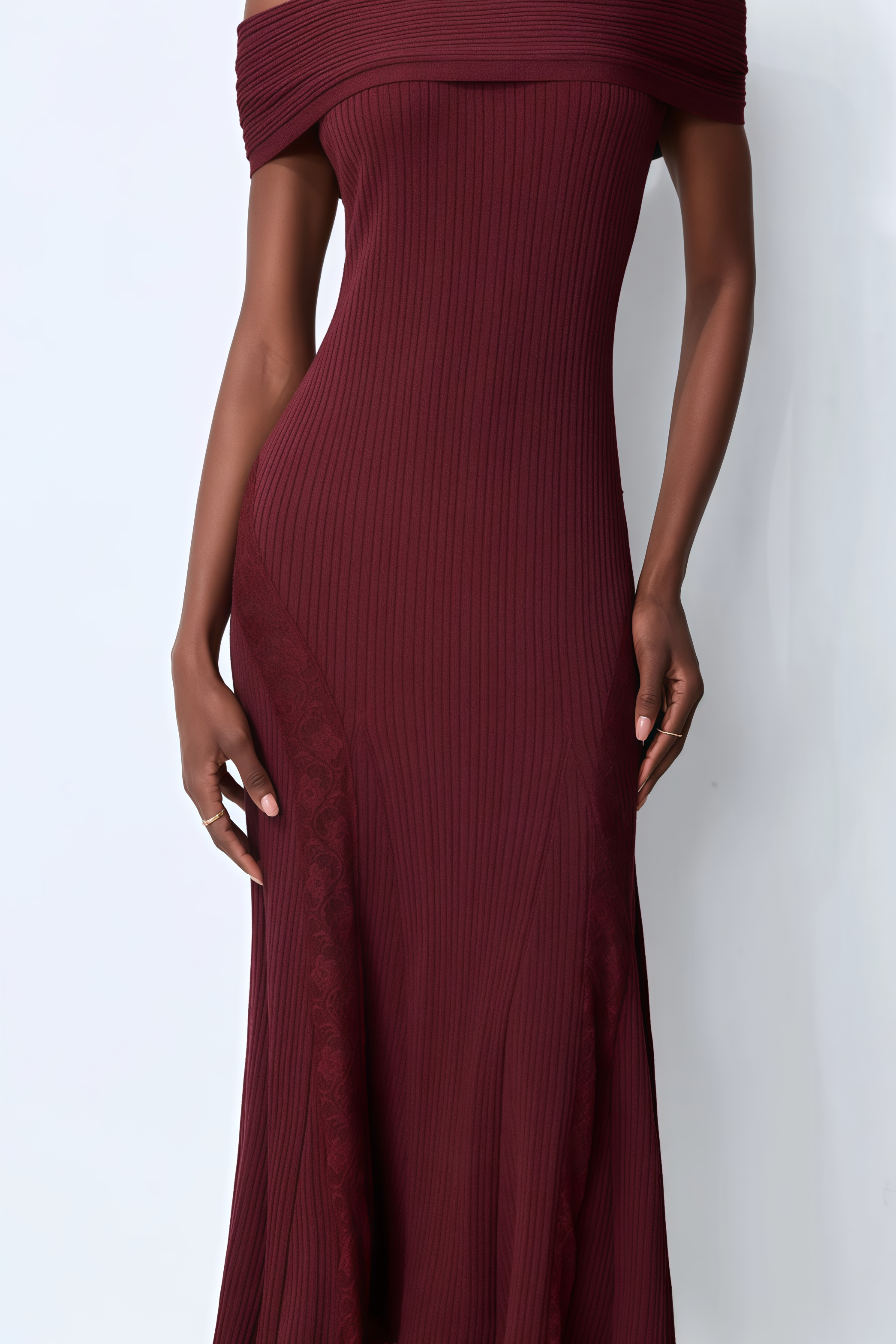 Porcivel Off The Shoulder Lace Midi Dress