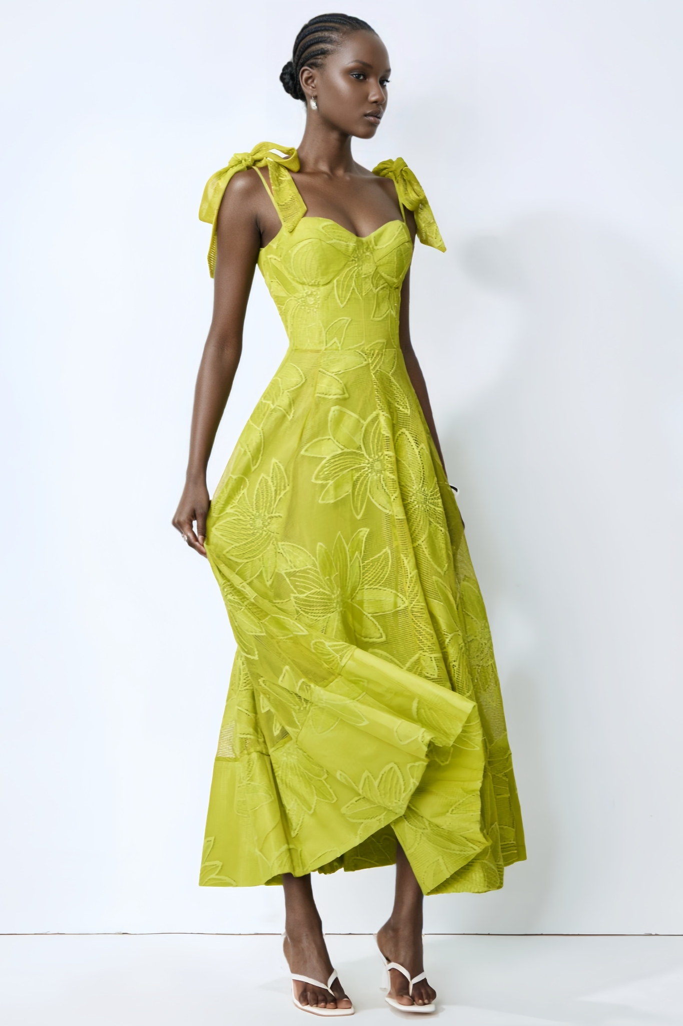 Allany Green Floral Lace Bow Strap Maxi Dress