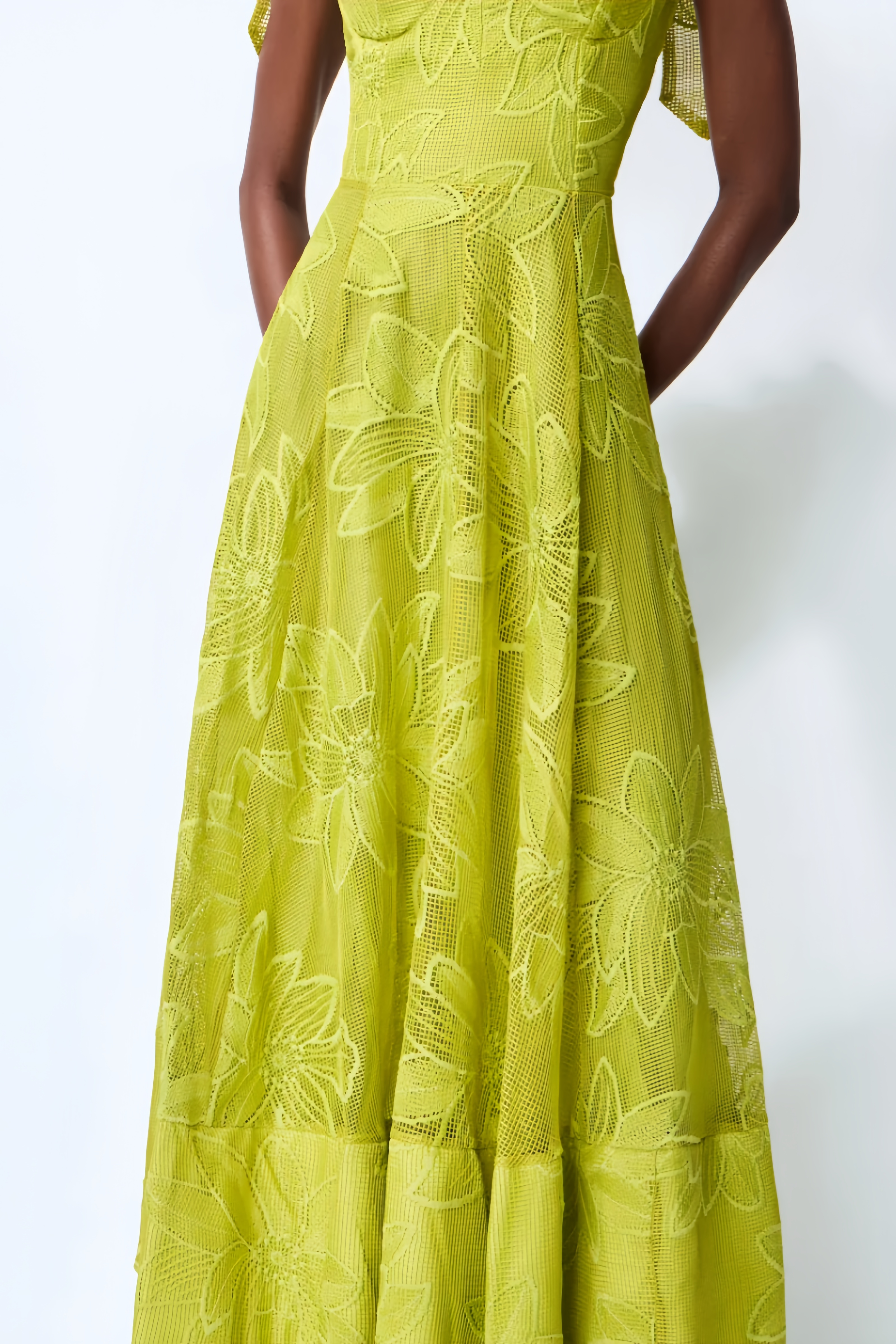 Allany Green Floral Lace Bow Strap Maxi Dress