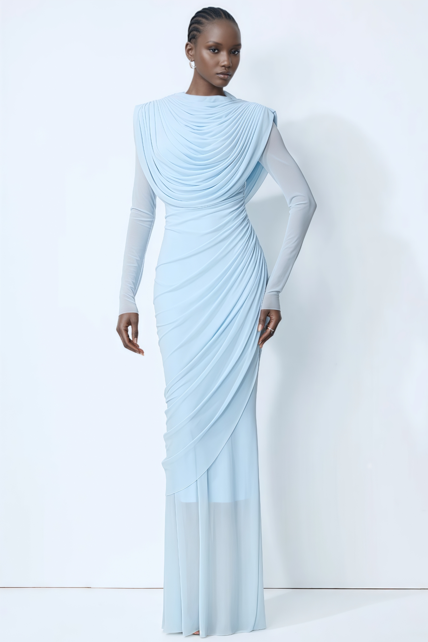 Vayla Blue Long Sleeve Draped Maxi Dress