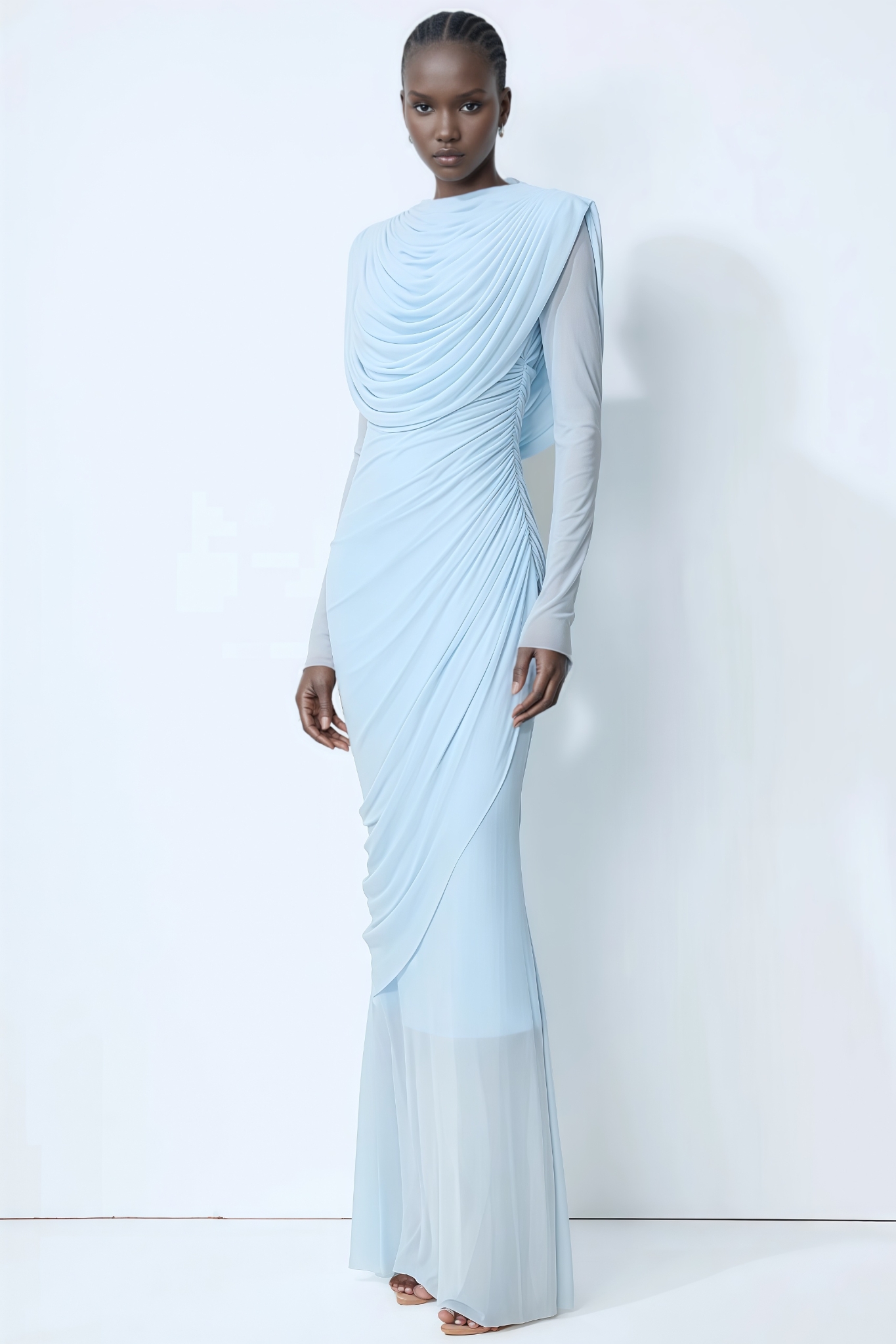 Vayla Blue Long Sleeve Draped Maxi Dress