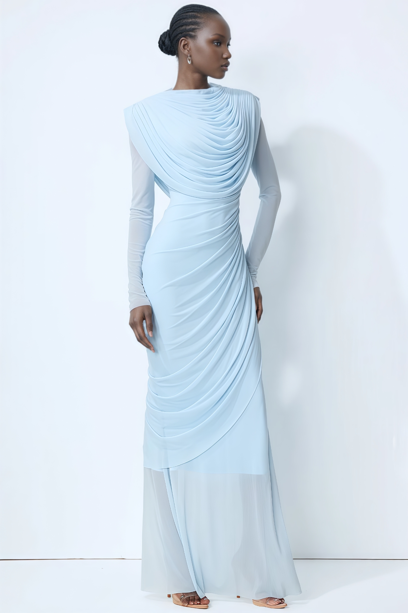 Vayla Blue Long Sleeve Draped Maxi Dress