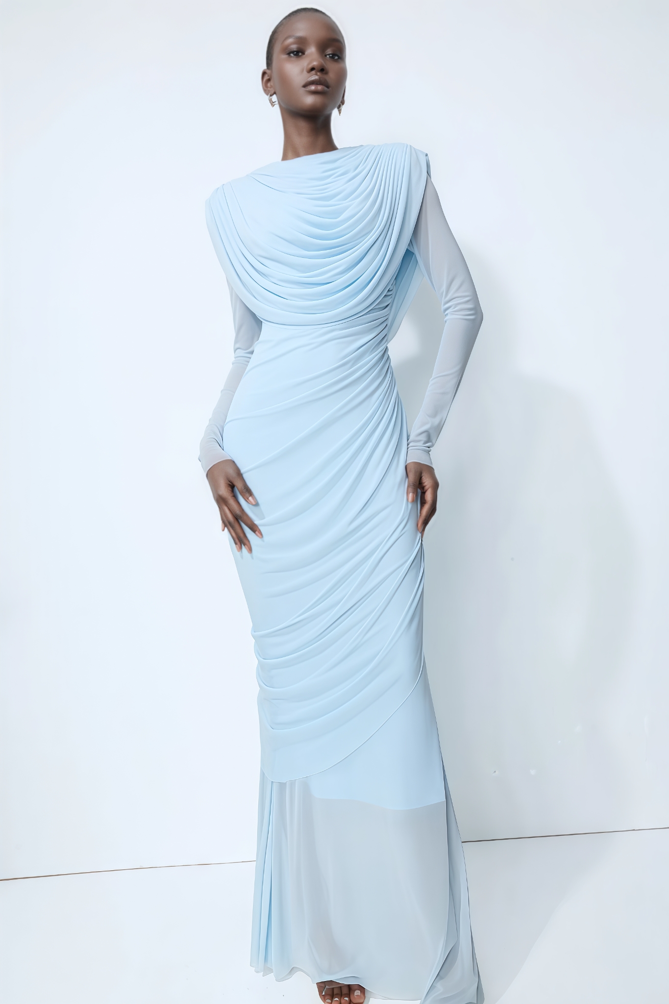 Vayla Blue Long Sleeve Draped Maxi Dress