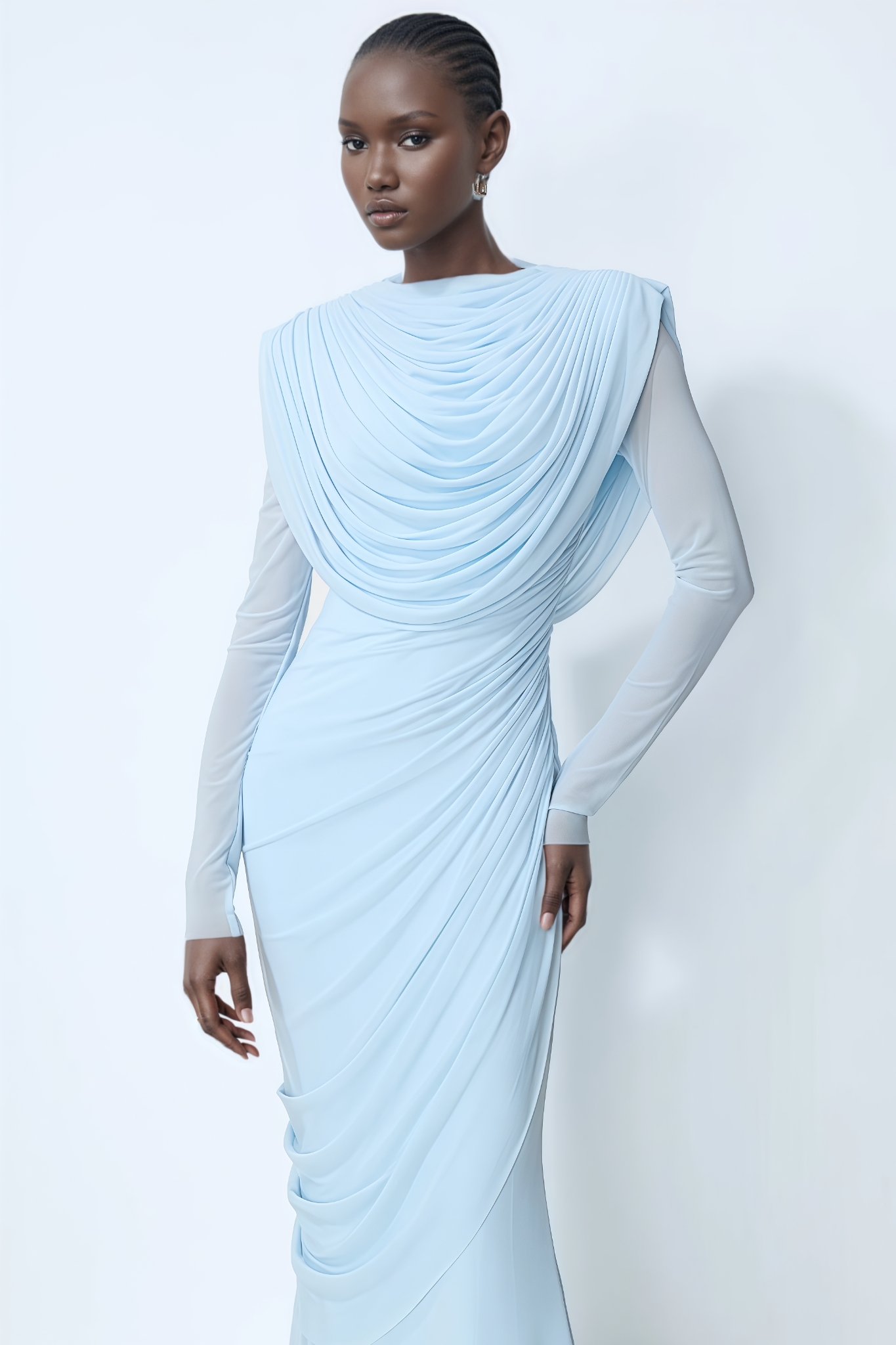 Vayla Blue Long Sleeve Draped Maxi Dress