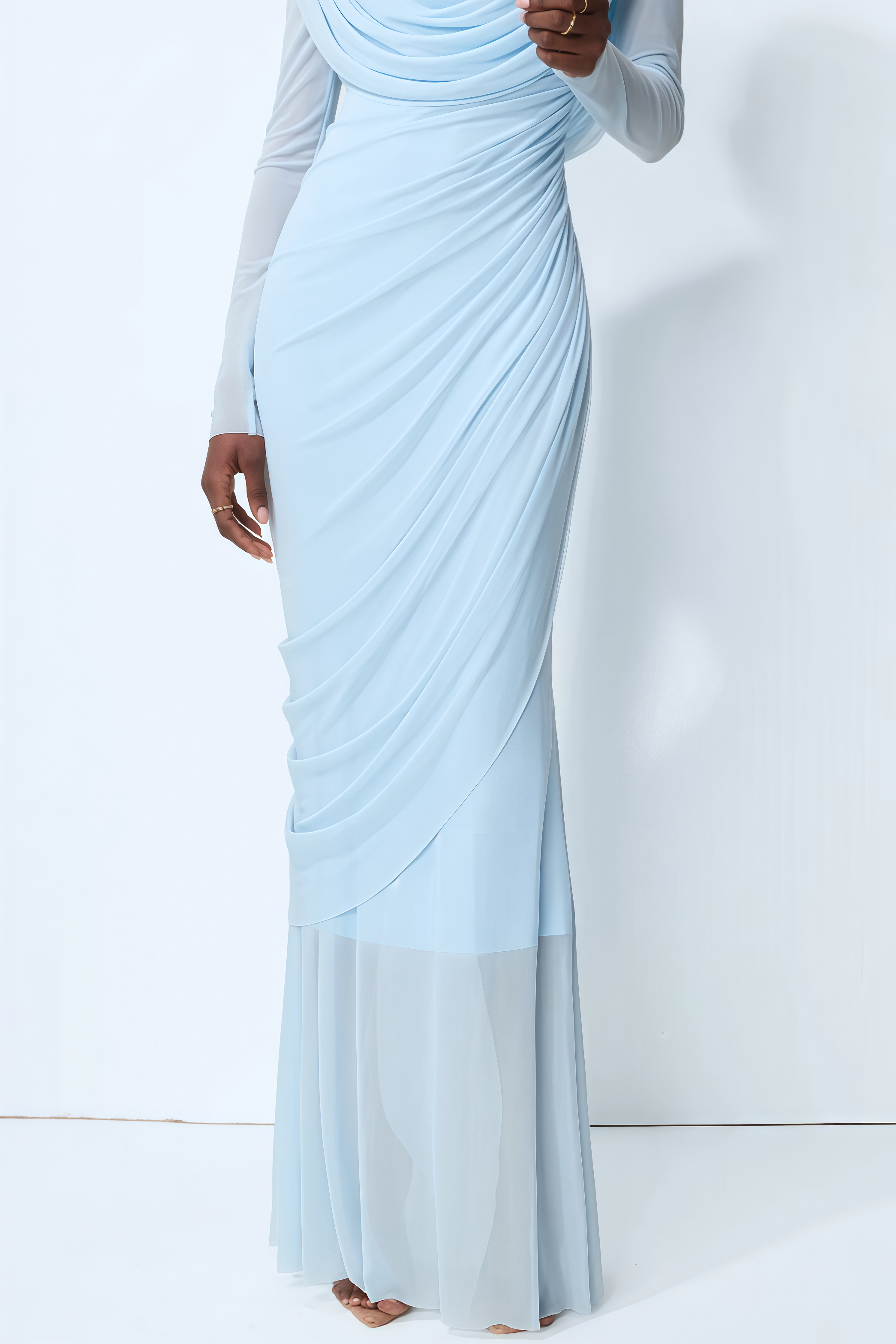 Vayla Blue Long Sleeve Draped Maxi Dress