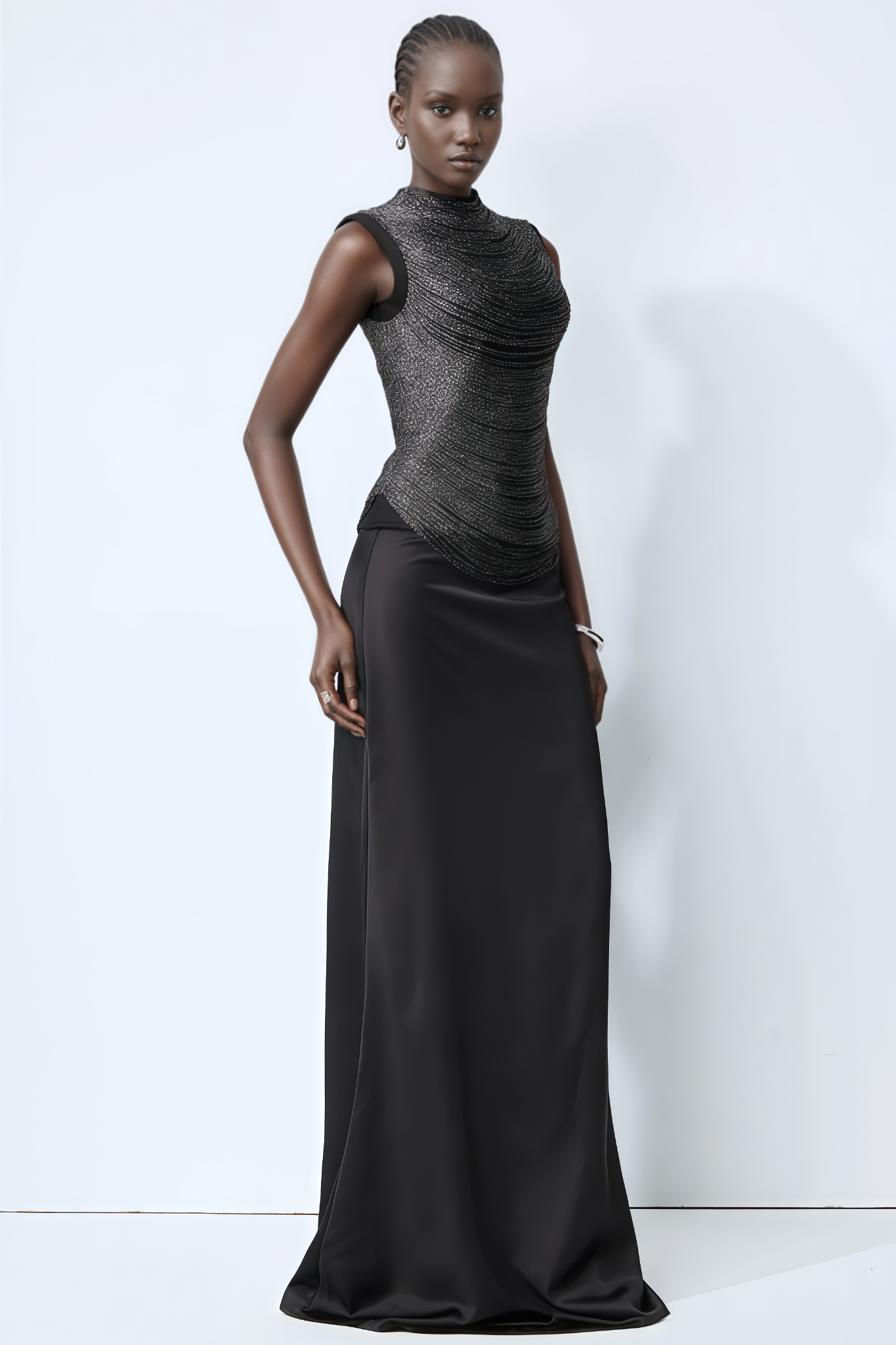 Fronkt Black Sleeveless Fringe Top Maxi Dress Set