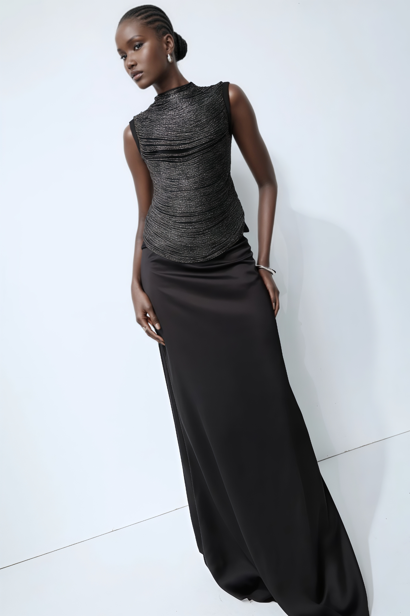 Fronkt Black Sleeveless Fringe Top Maxi Dress Set
