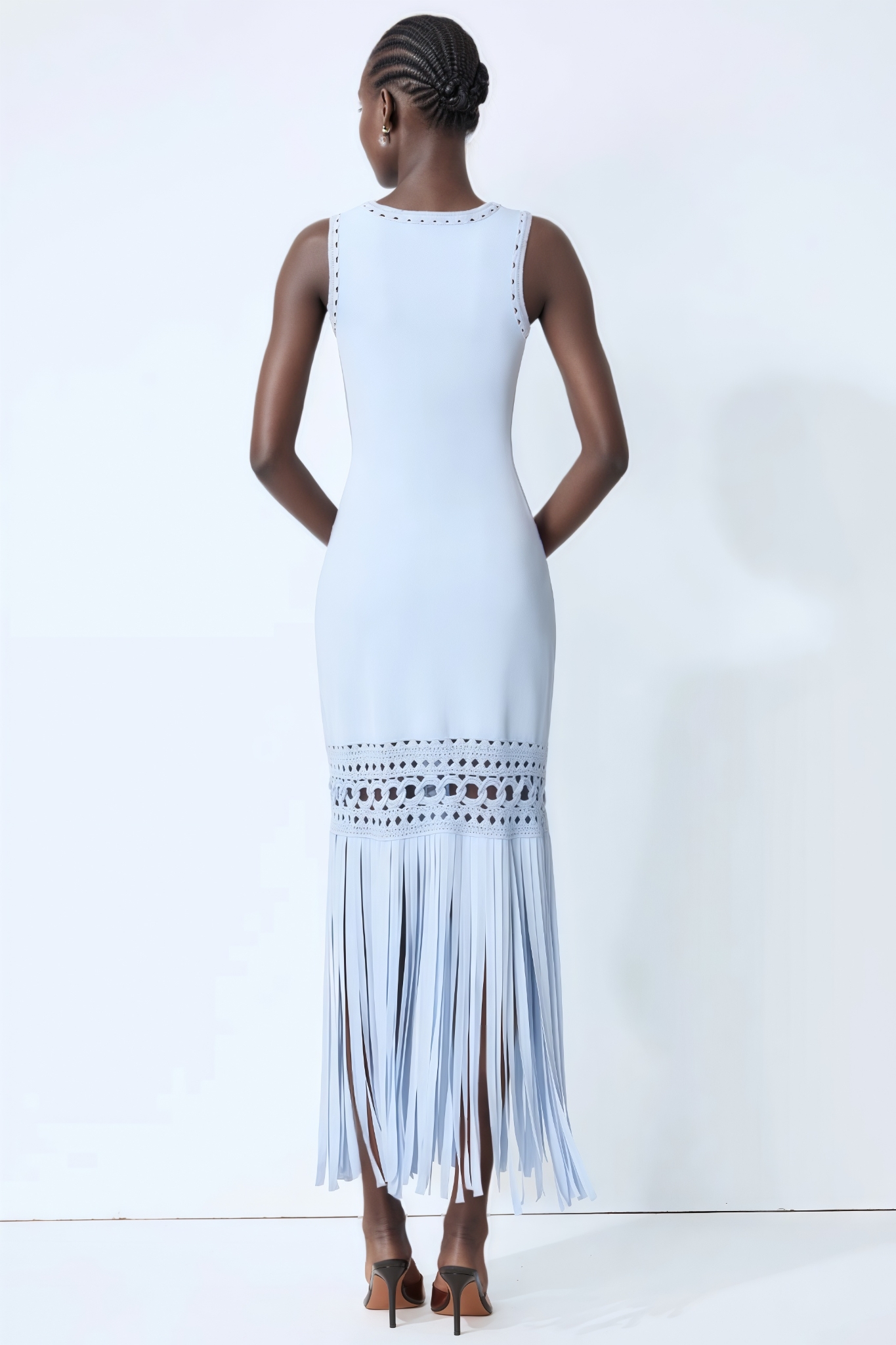 Dshiall Blue Cut Out Fringe Maxi Dress
