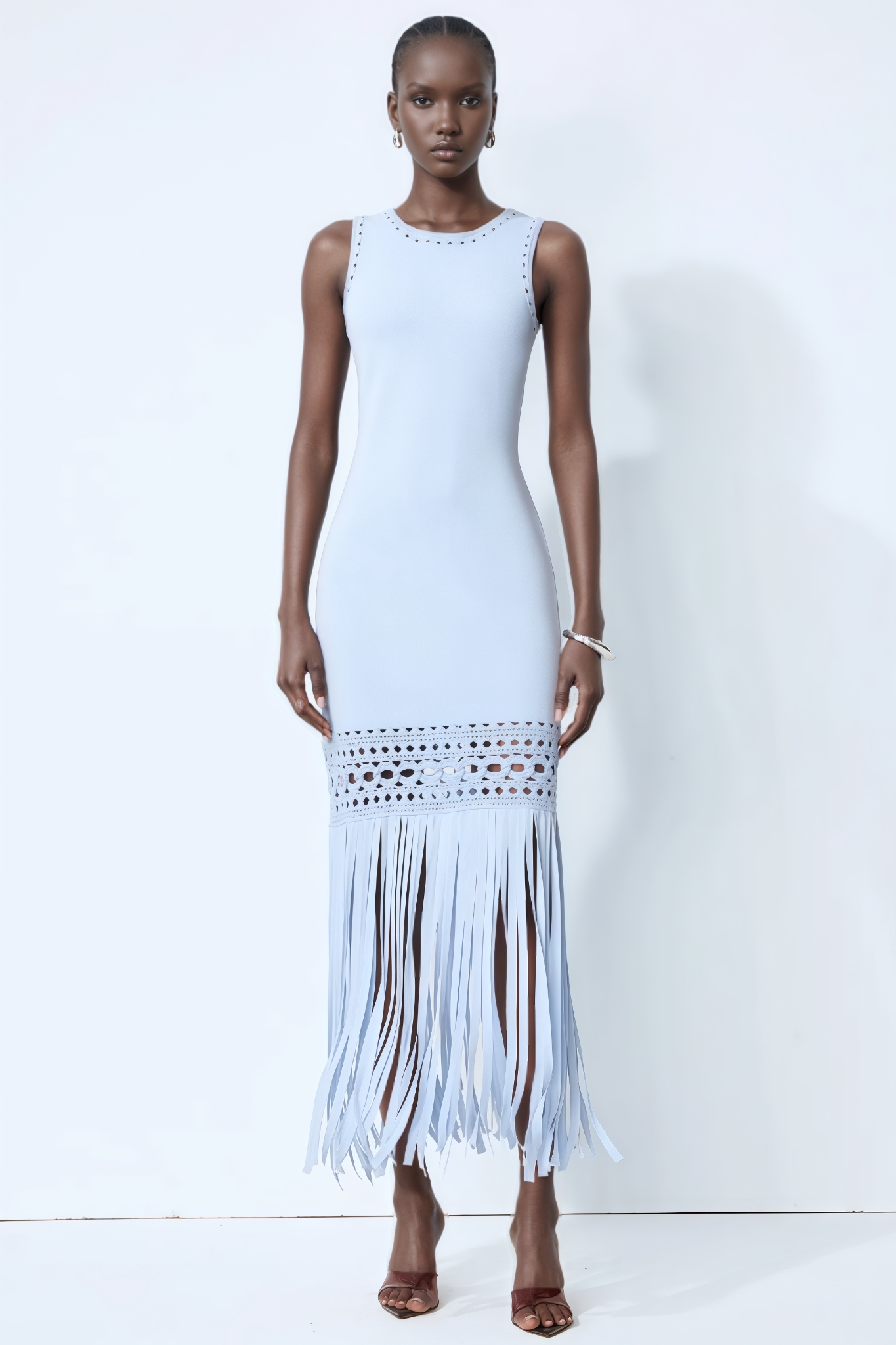 Dshiall Blue Cut Out Fringe Maxi Dress