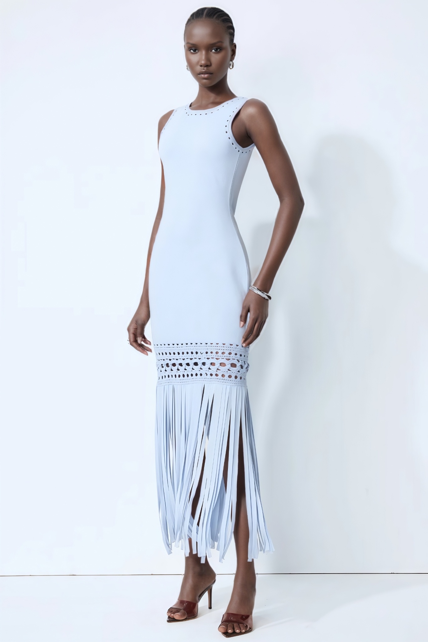 Dshiall Blue Cut Out Fringe Maxi Dress