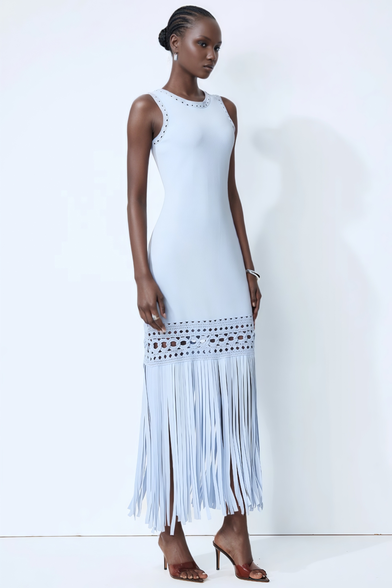 Dshiall Blue Cut Out Fringe Maxi Dress