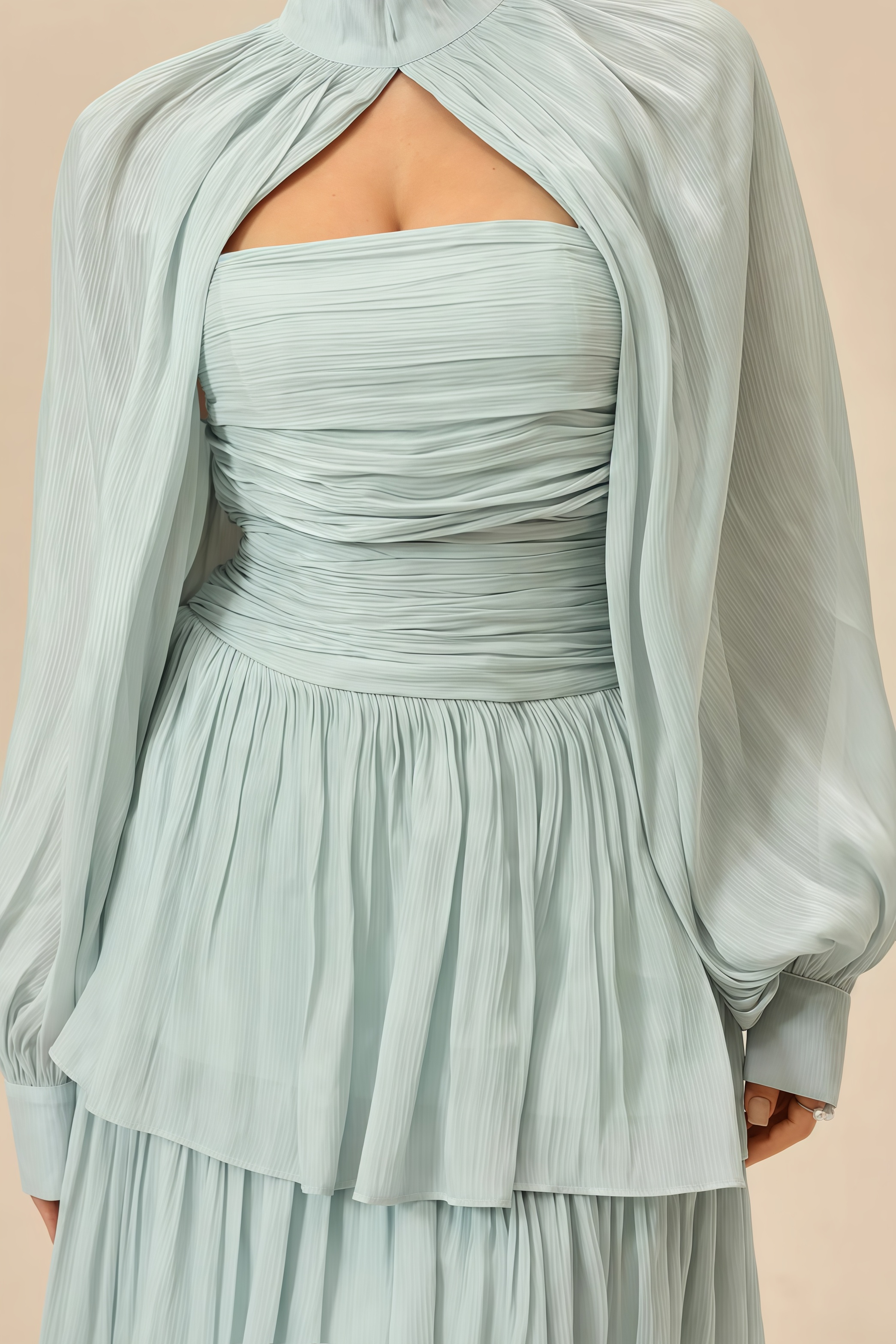 Jvera Blue Long Sleeve Tiered Maxi Dress Set