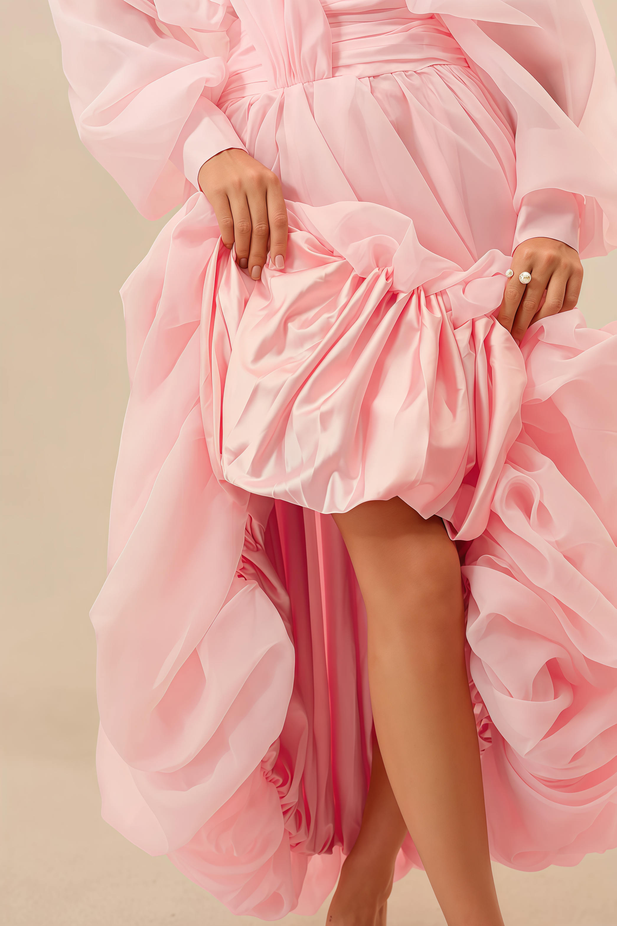 Rosea Pink Long Sleeve Pleated Maxi Dress