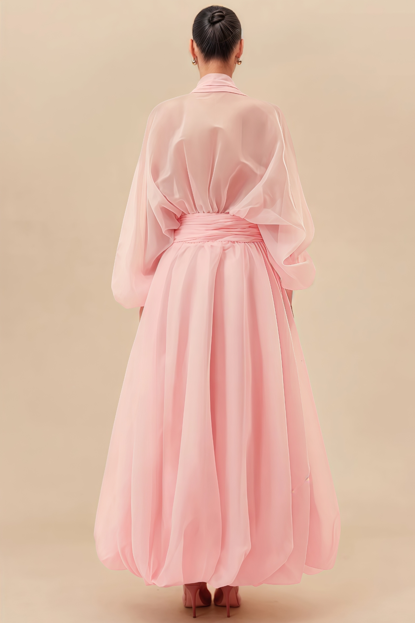 Rosea Pink Long Sleeve Pleated Maxi Dress